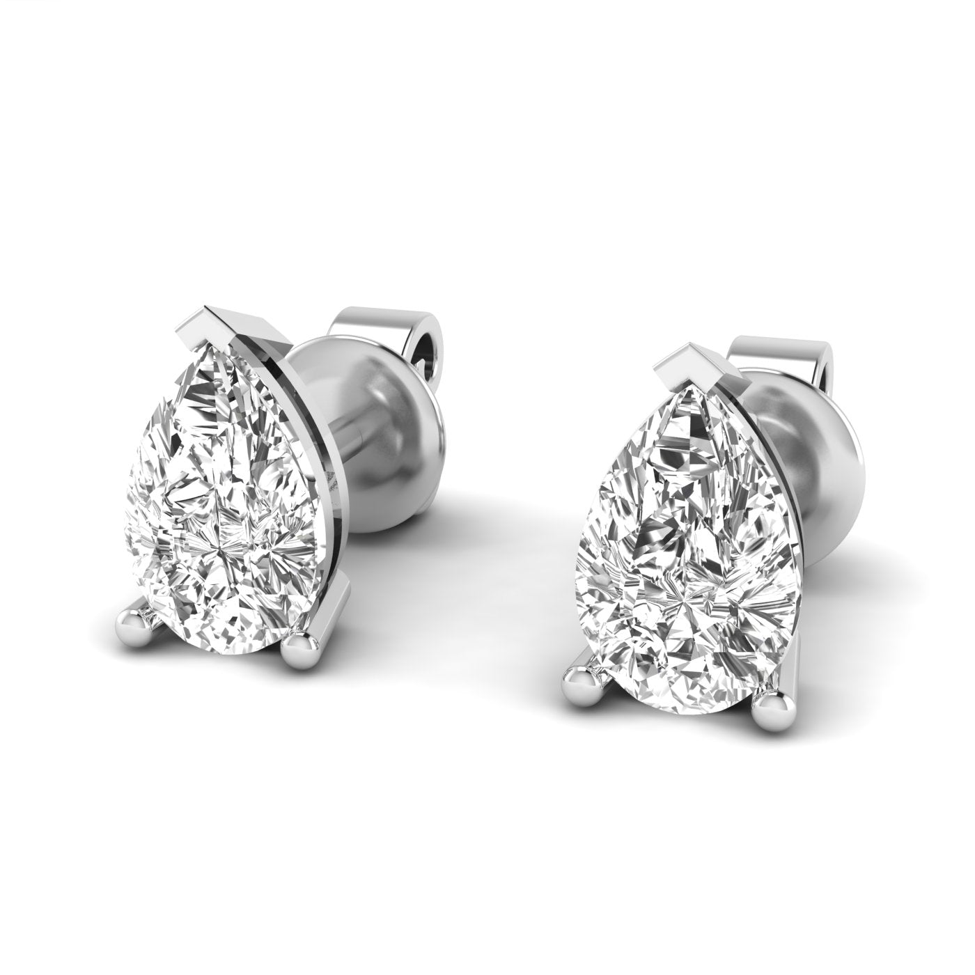 Elegant pear diamond stud earrings featuring stunning pear-shaped diamonds set in a sleek, sophisticated design for a timeless look | White Gold | Front View