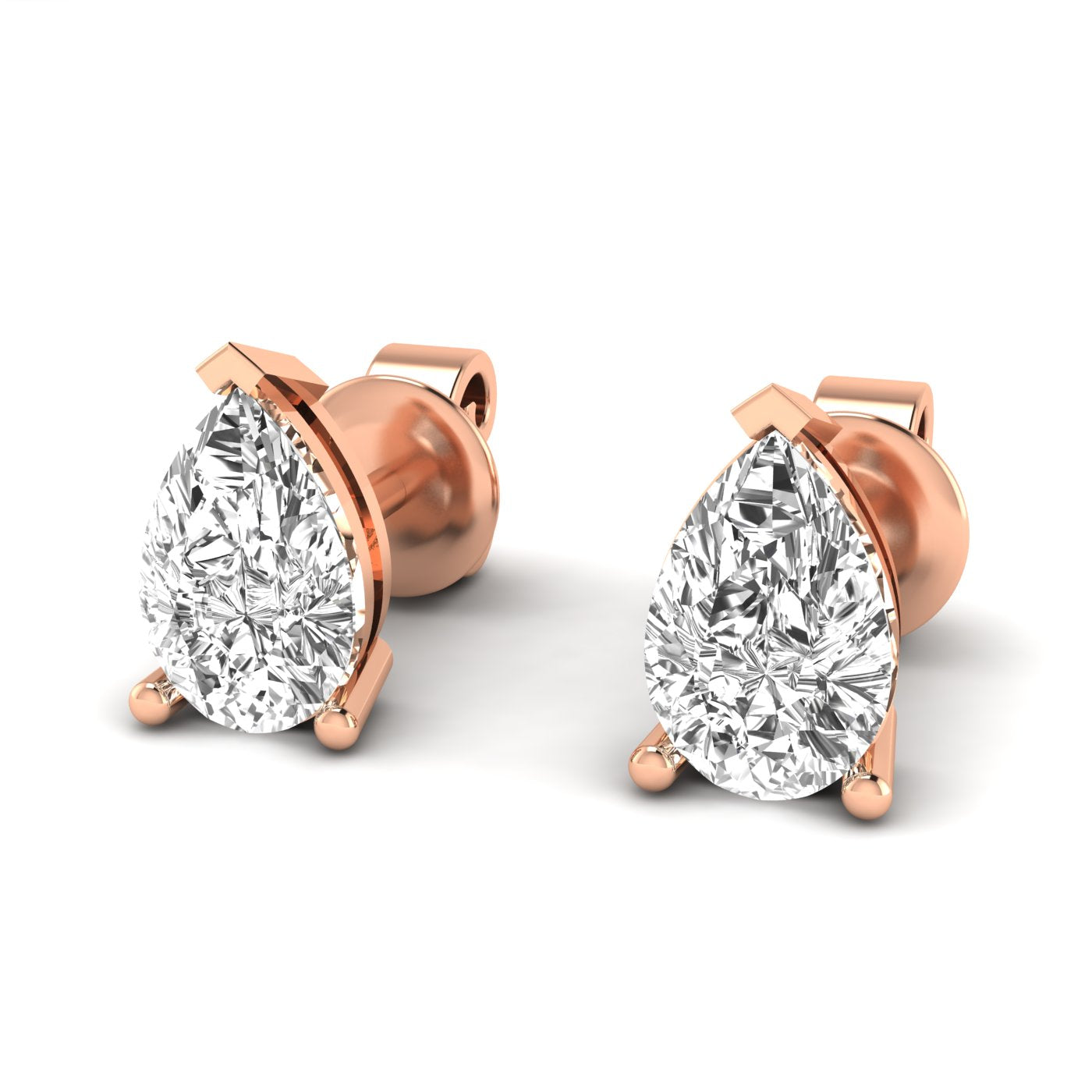 Elegant pear diamond stud earrings featuring stunning pear-shaped diamonds set in a sleek, sophisticated design for a timeless look | Rose Gold | Front View