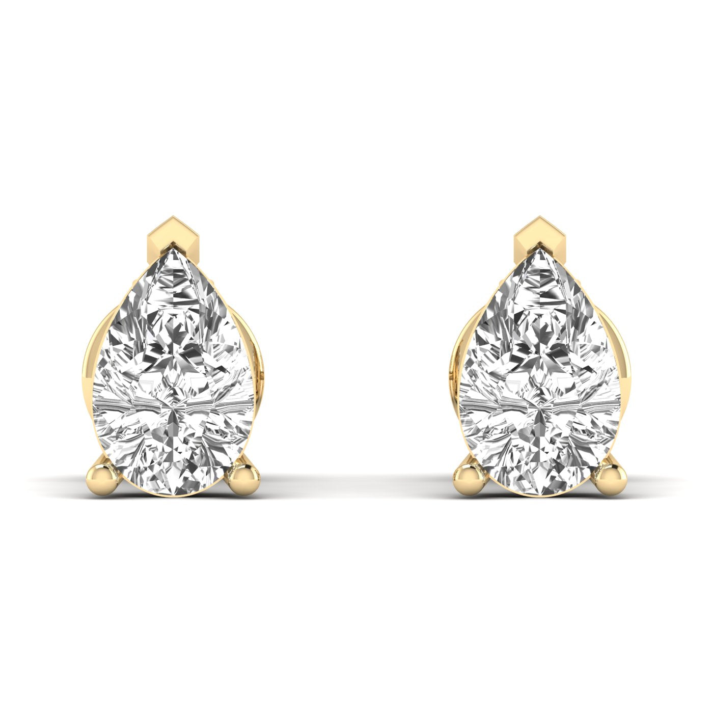 Elegant pear diamond stud earrings featuring stunning pear-shaped diamonds set in a sleek, sophisticated design for a timeless look | Yellow Gold | Front View