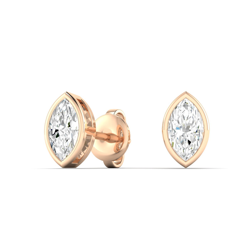 Bezel-set marquise diamond stud earrings featuring elegant marquise-cut diamonds in a secure and modern bezel setting for a sophisticated look | Rose Gold | Front View