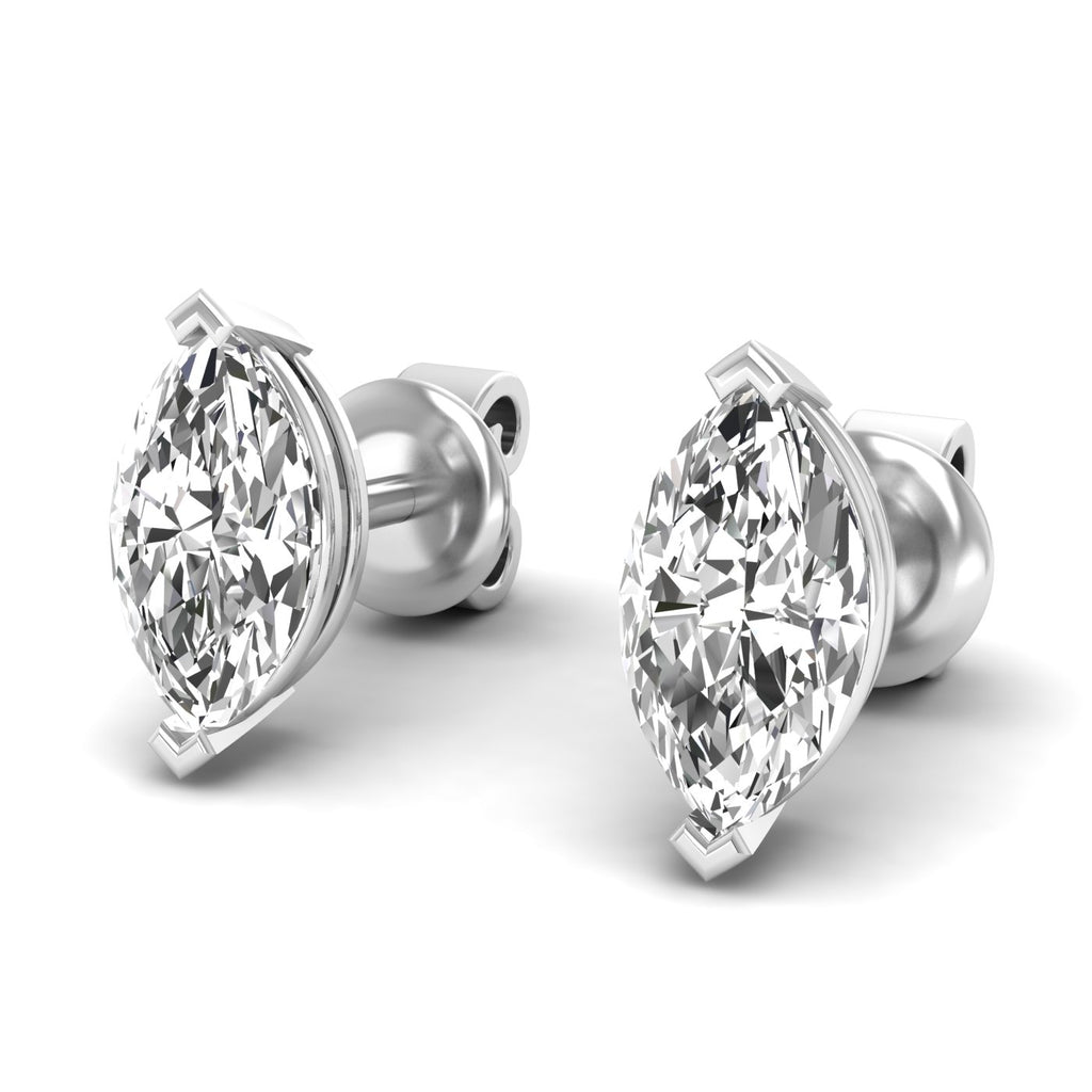 Elegant French marquise diamond stud earrings featuring sparkling marquise-cut diamonds in a sleek, sophisticated setting | Whie Gold | Front View