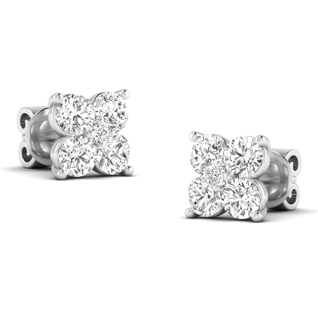 Elegant Quatro diamond cluster stud earrings featuring a unique design with four sparkling diamonds in a luxurious setting | White Gold | Front View