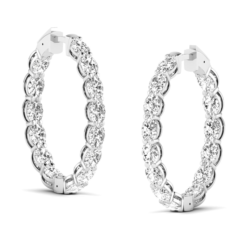 Stunning oval double row diamond hoop earrings featuring two rows of dazzling diamonds set in fine metal, offering a luxurious and eye-catching design | White Gold | Side View