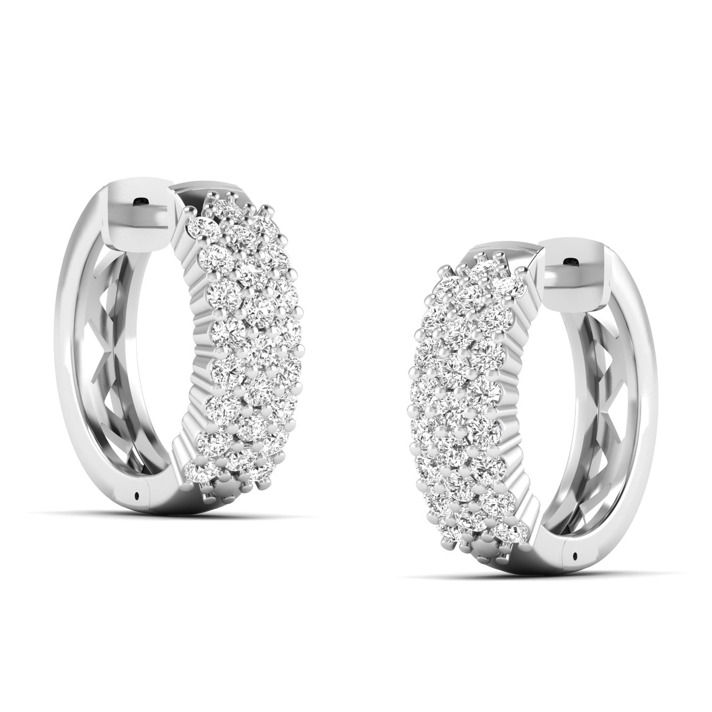 Stunning round cluster diamond hoop earrings with intricate diamond arrangement, set in fine metal, offering a bold, glamorous look perfect for special occasions | White Gold | Side View