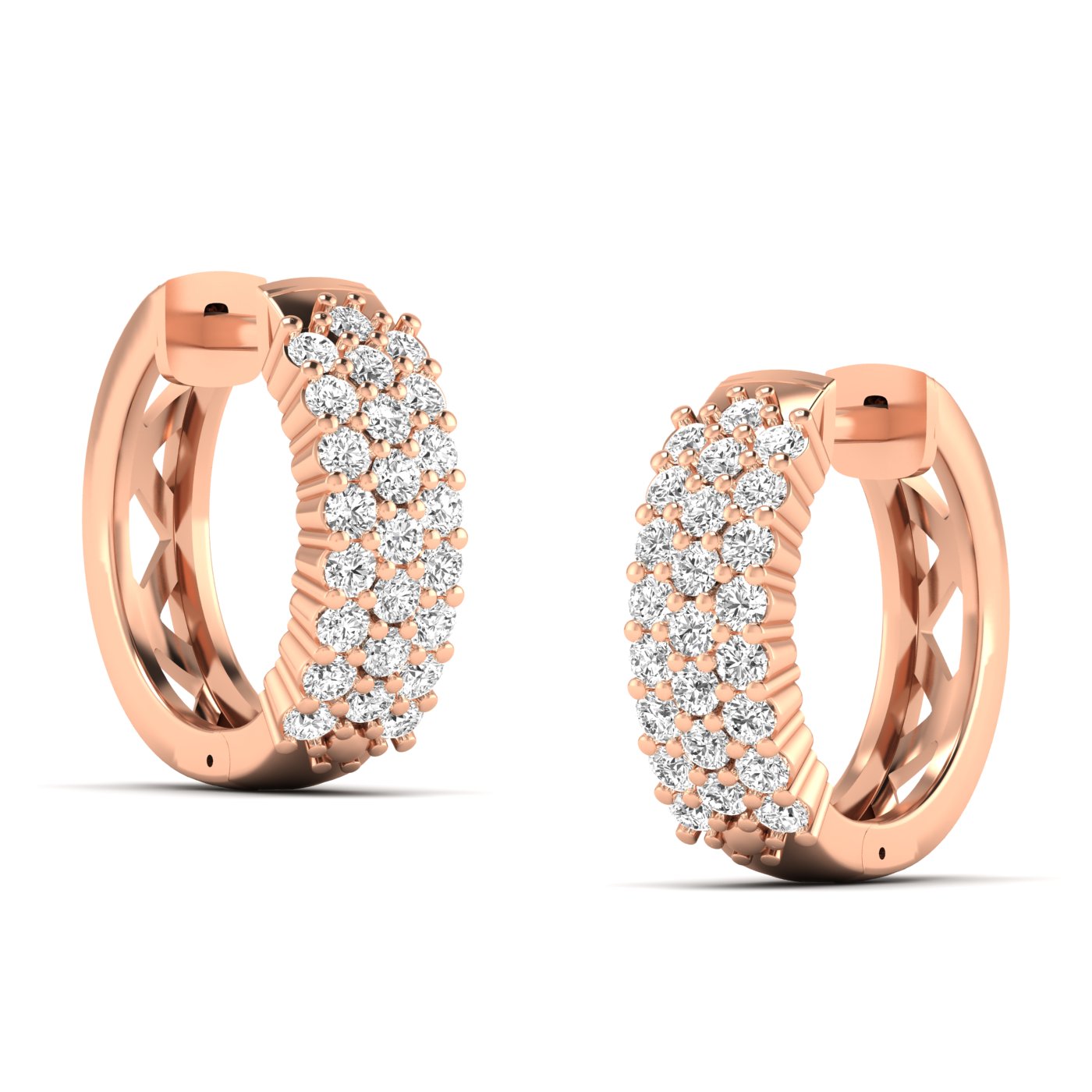 Stunning round cluster diamond hoop earrings with intricate diamond arrangement, set in fine metal, offering a bold, glamorous look perfect for special occasions | Rose Gold | Side View