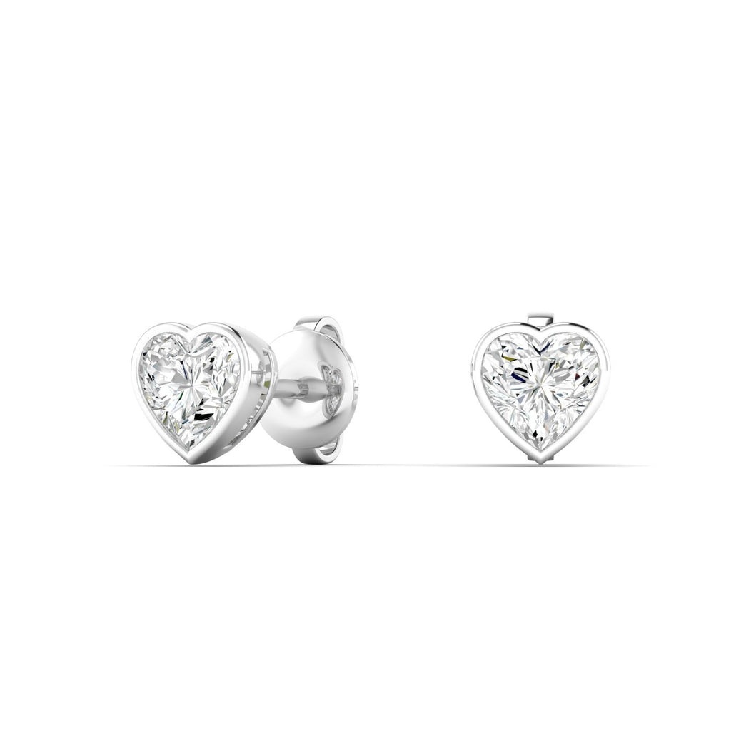 Bezel-set heart diamond stud earrings featuring sparkling heart-shaped diamonds in a secure, modern bezel setting for a romantic and elegant look | White Gold | Front View