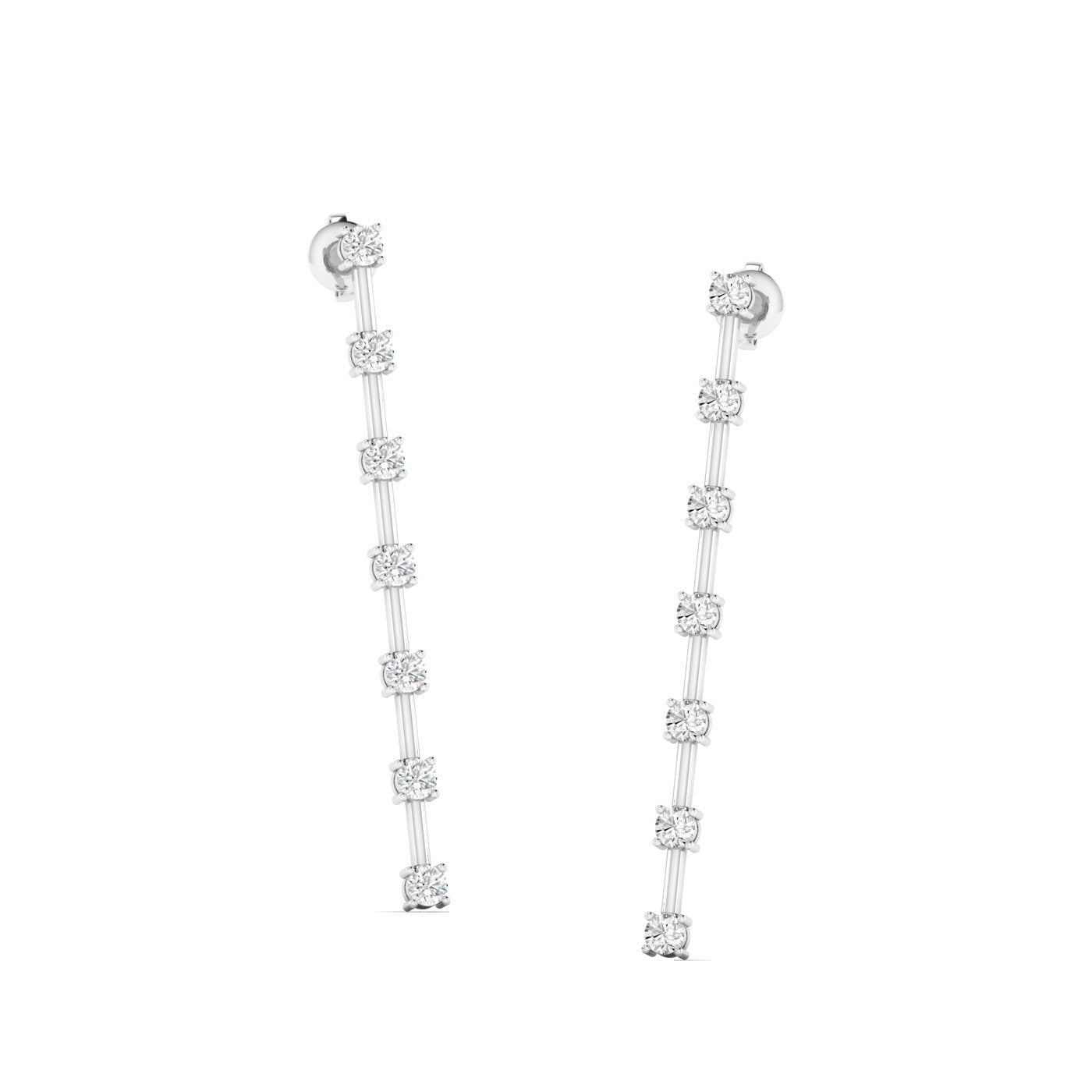 Elegant round diamond dangle earrings featuring brilliant round diamonds in a chic dangle design, perfect for adding sophistication and sparkle | White Gold | Front VIew