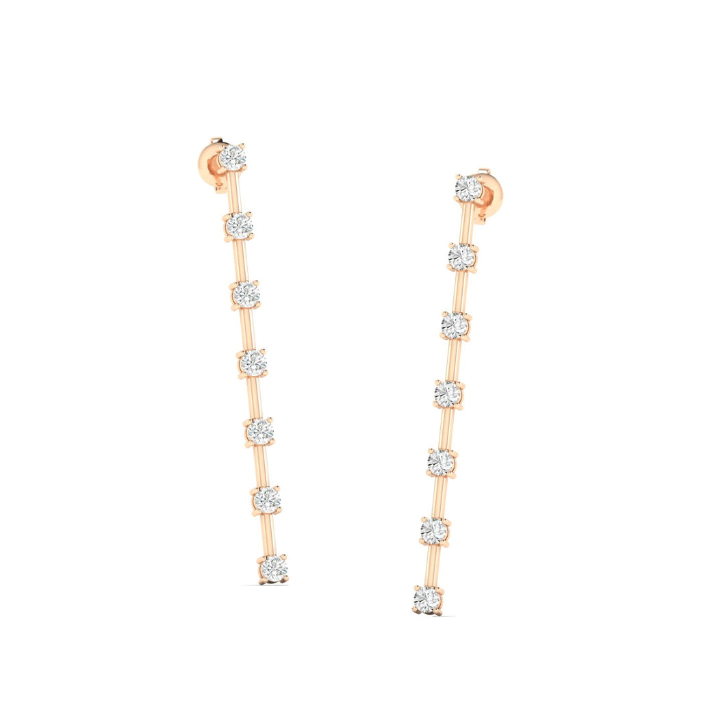 Elegant round diamond dangle earrings featuring brilliant round diamonds in a chic dangle design, perfect for adding sophistication and sparkle | Rose Gold | Front VIew