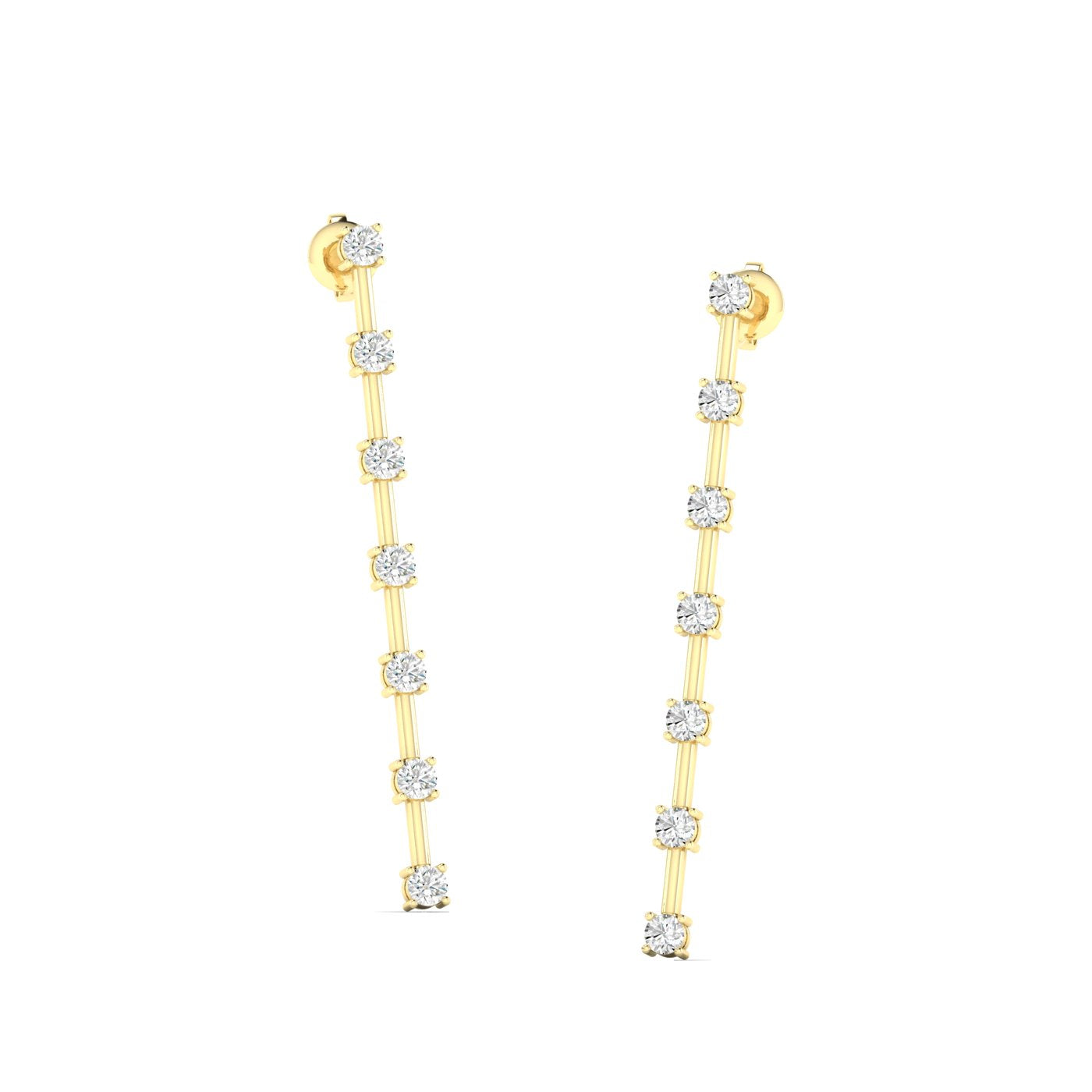 Elegant round diamond dangle earrings featuring brilliant round diamonds in a chic dangle design, perfect for adding sophistication and sparkle | Yellow Gold | Front VIew