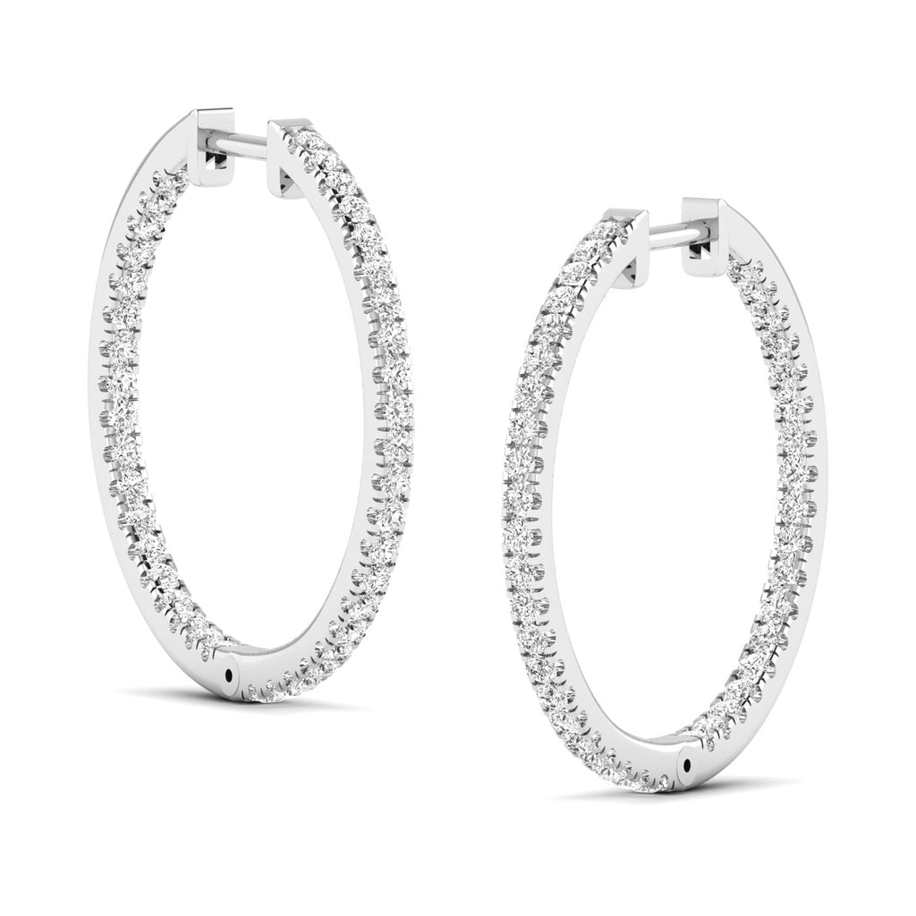 Beautiful stunning diamond hoop earrings featuring sparkling diamonds set in premium metal, offering a timeless and elegant accessory for any occasion | White Gold | Side View