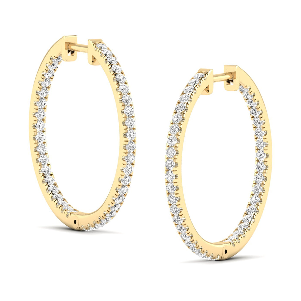 Beautiful stunning diamond hoop earrings featuring sparkling diamonds set in premium metal, offering a timeless and elegant accessory for any occasion | Yellow Gold | Side View