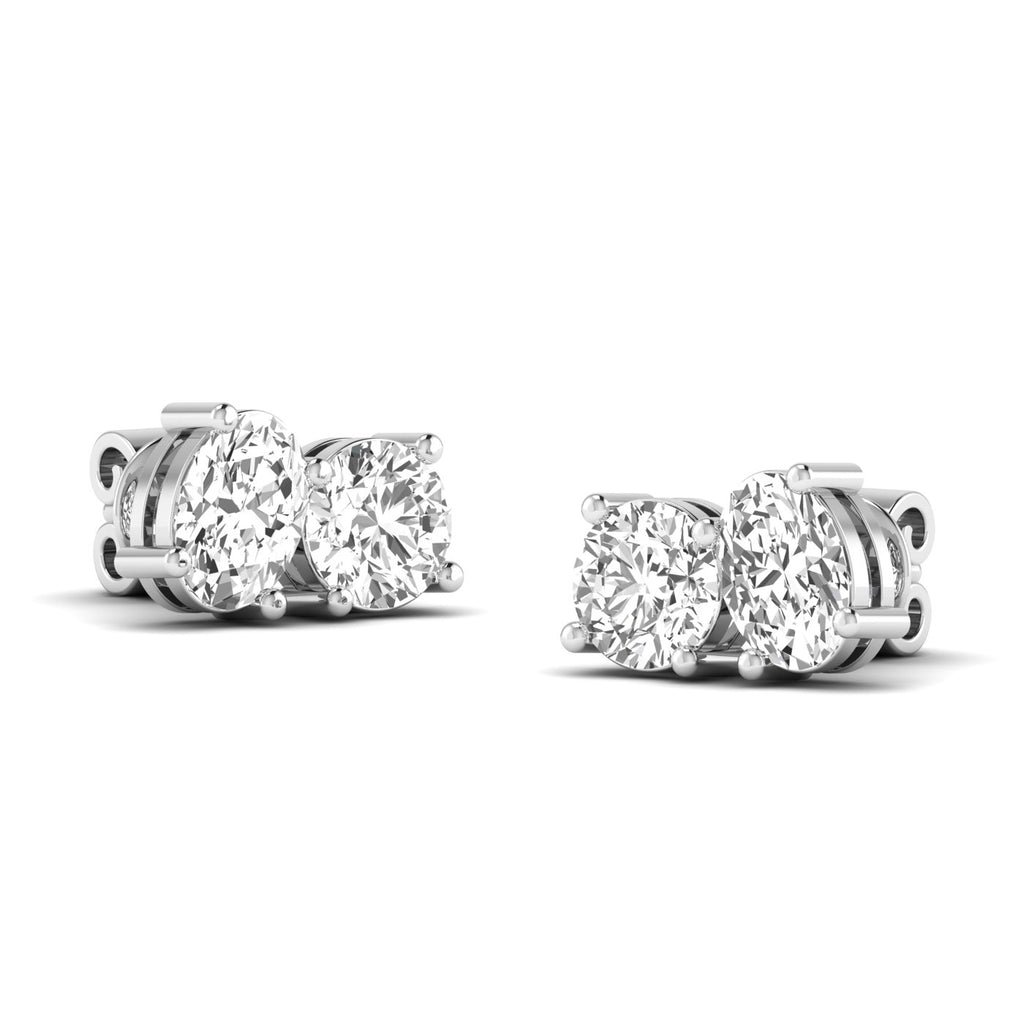 Timeless Round & Oval Diamond Toi et Moi Earrings featuring a classic and elegant design with sparkling diamonds | White Gold | Front View