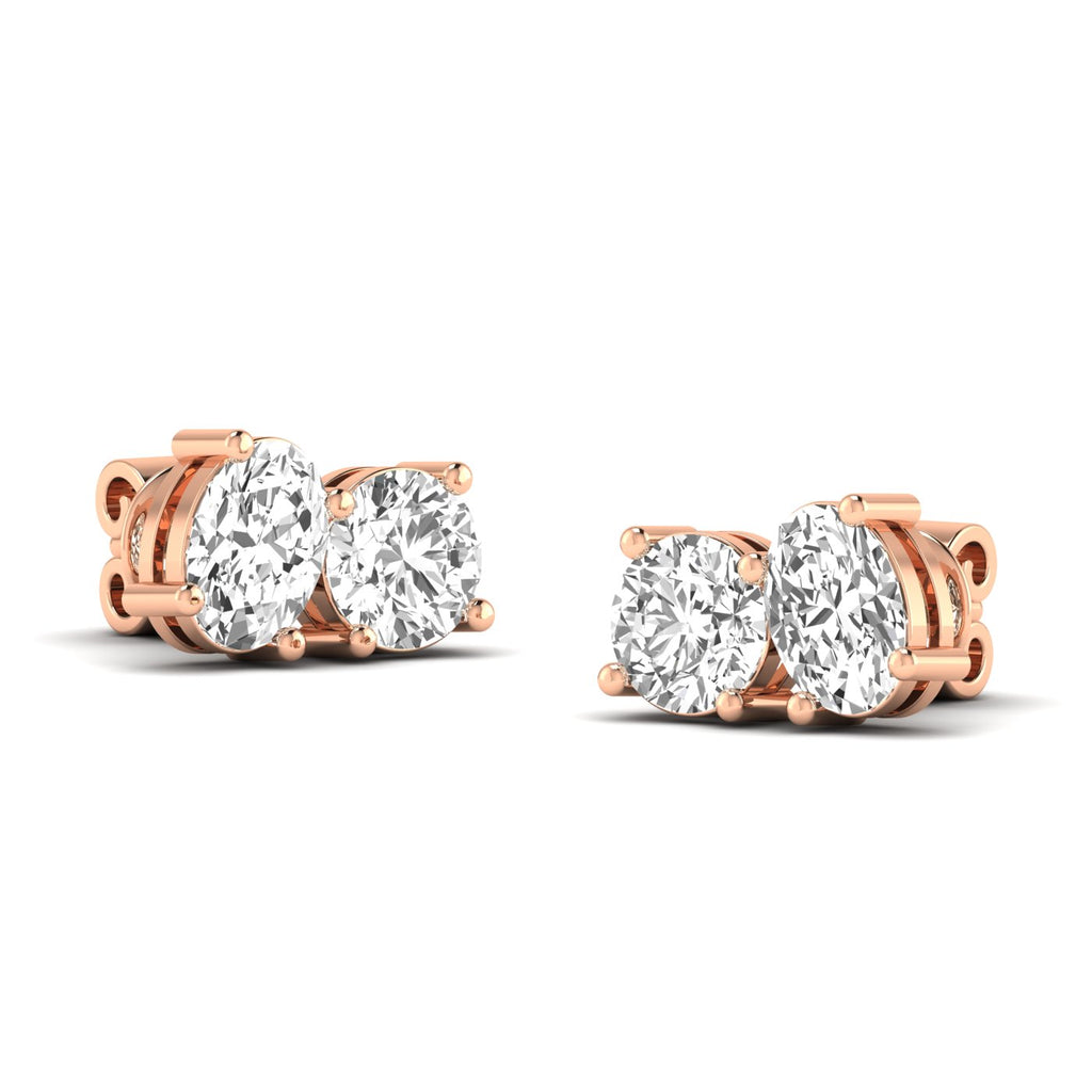 Timeless Round & Oval Diamond Toi et Moi Earrings featuring a classic and elegant design with sparkling diamonds | Rose Gold | Front View