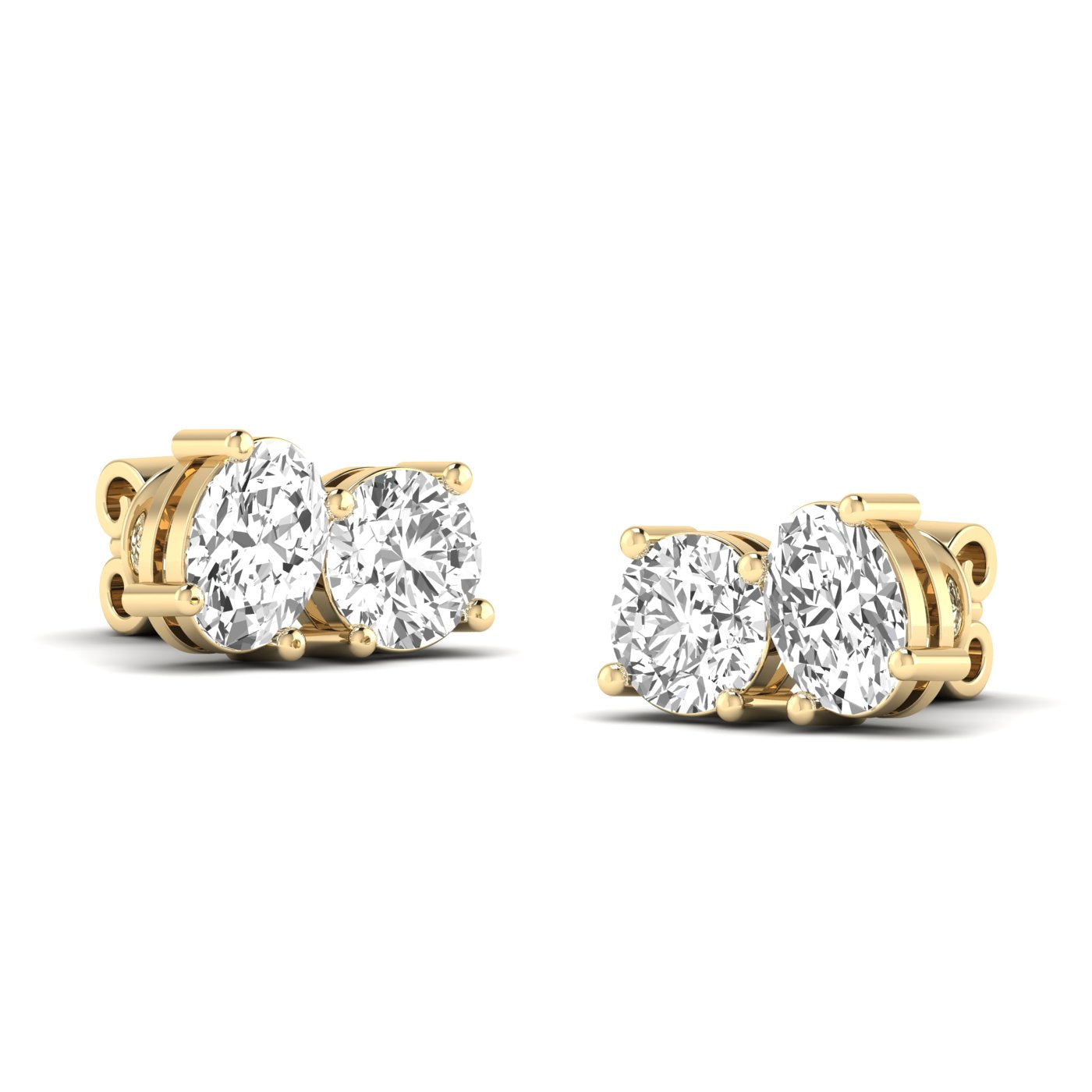 Timeless Round & Oval Diamond Toi et Moi Earrings featuring a classic and elegant design with sparkling diamonds | Yellow Gold | Front View