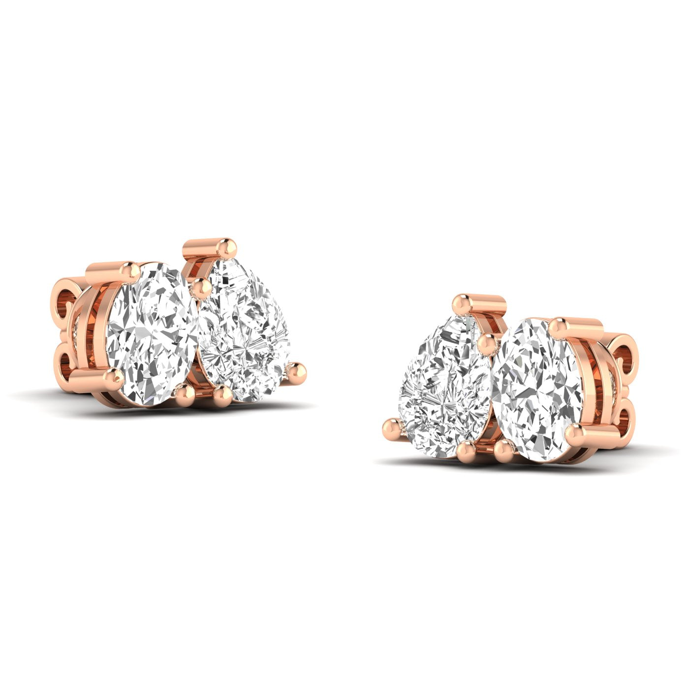 Classic Pear &amp; Oval Diamond Toi et Moi Earrings with stunning diamonds, offering a perfect blend of elegance and timeless design | Rose Gold | Front View