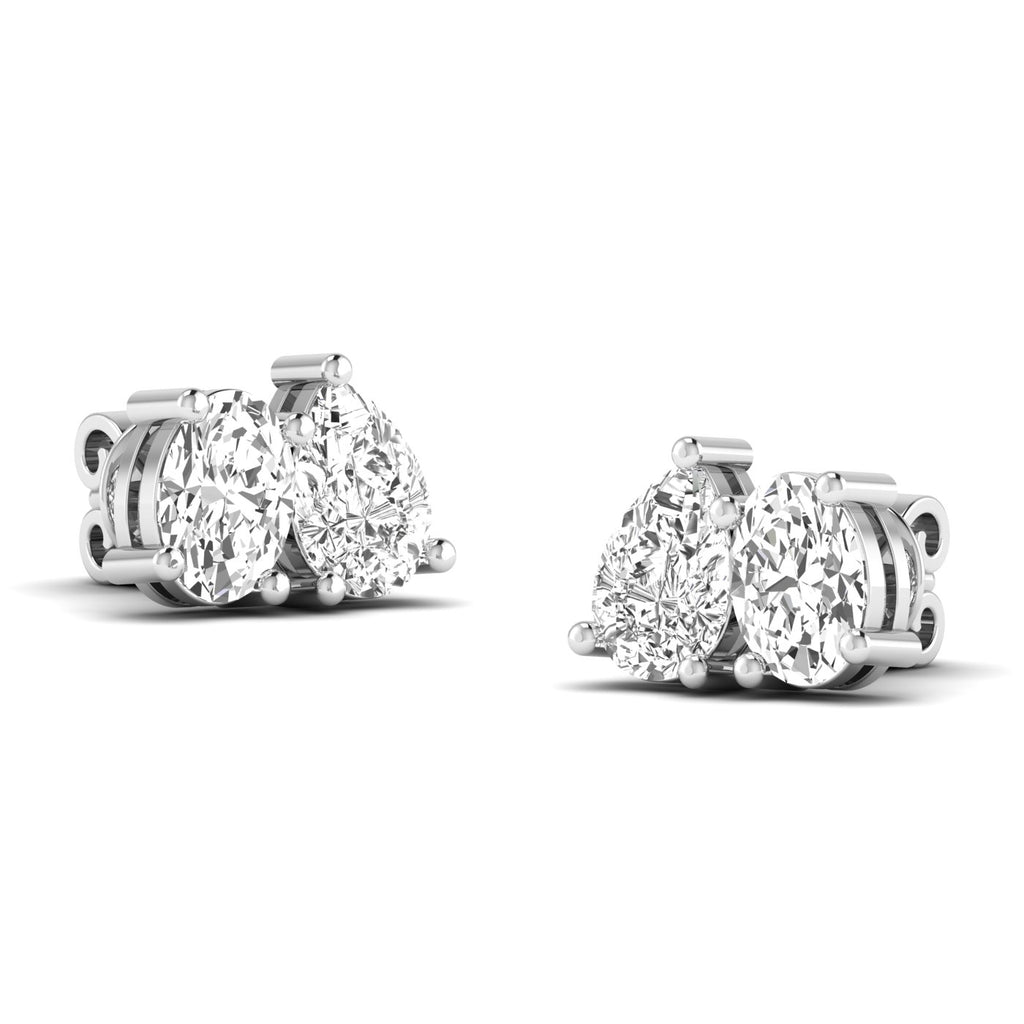 Classic Pear & Oval Diamond Toi et Moi Earrings with stunning diamonds, offering a perfect blend of elegance and timeless design | White Gold | Front View