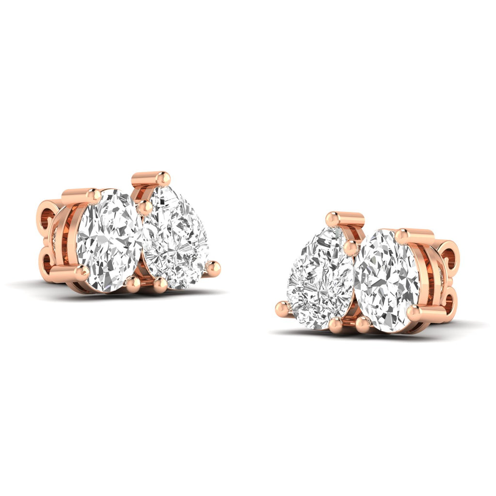 Classic Pear & Oval Diamond Toi et Moi Earrings with stunning diamonds, offering a perfect blend of elegance and timeless design | Rose Gold | Front View