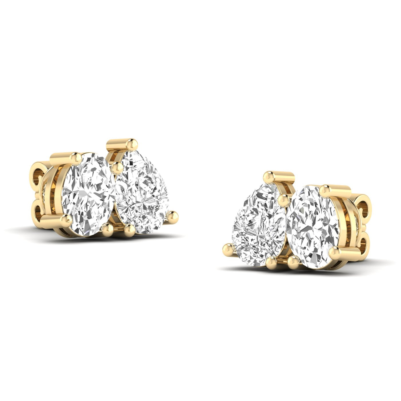 Classic Pear & Oval Diamond Toi et Moi Earrings with stunning diamonds, offering a perfect blend of elegance and timeless design | Yellow Gold | Front View