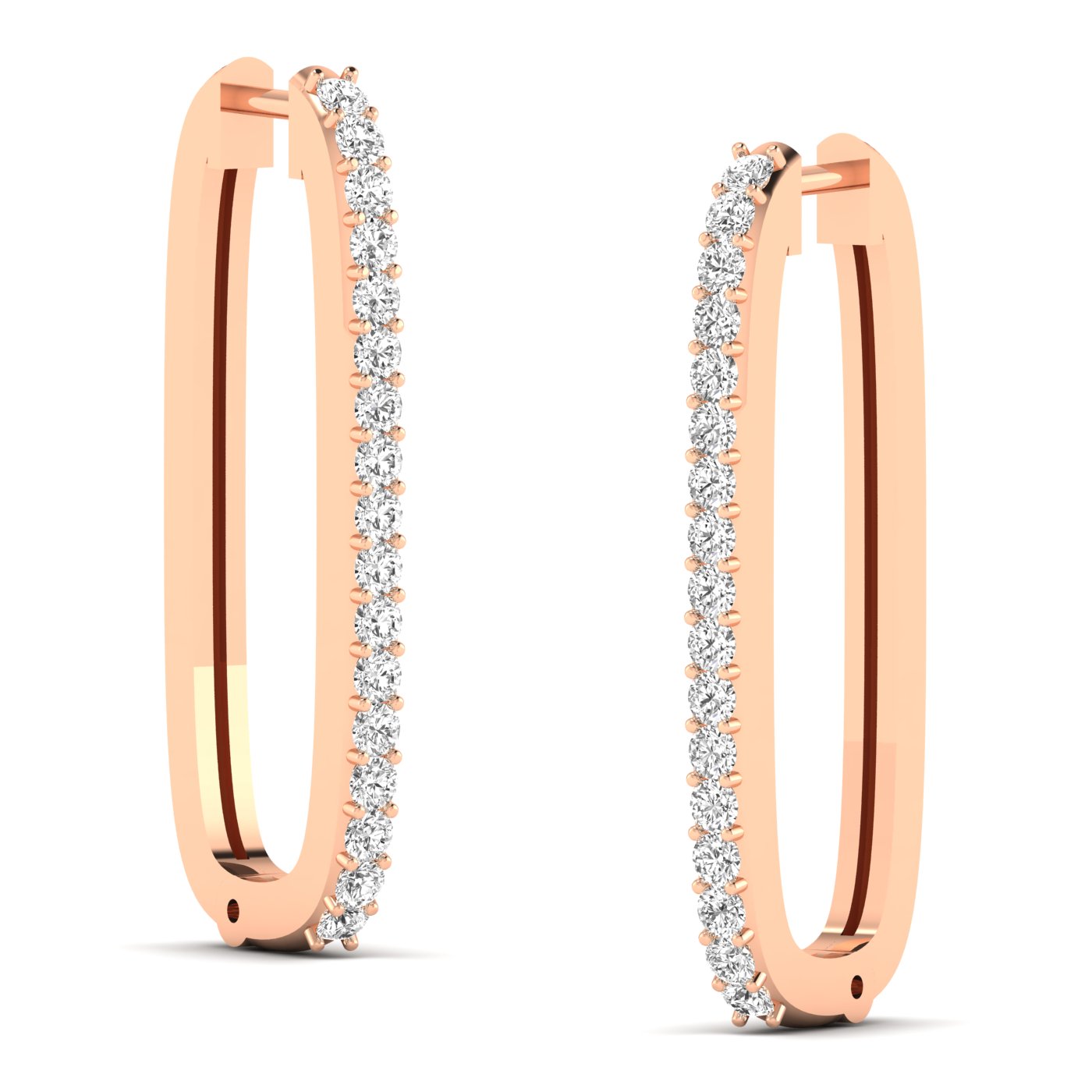 Elegant bold elongated diamond hoop earrings featuring sparkling diamonds set in high-quality metal, perfect for a chic and sophisticated look | Rose Gold | Side View