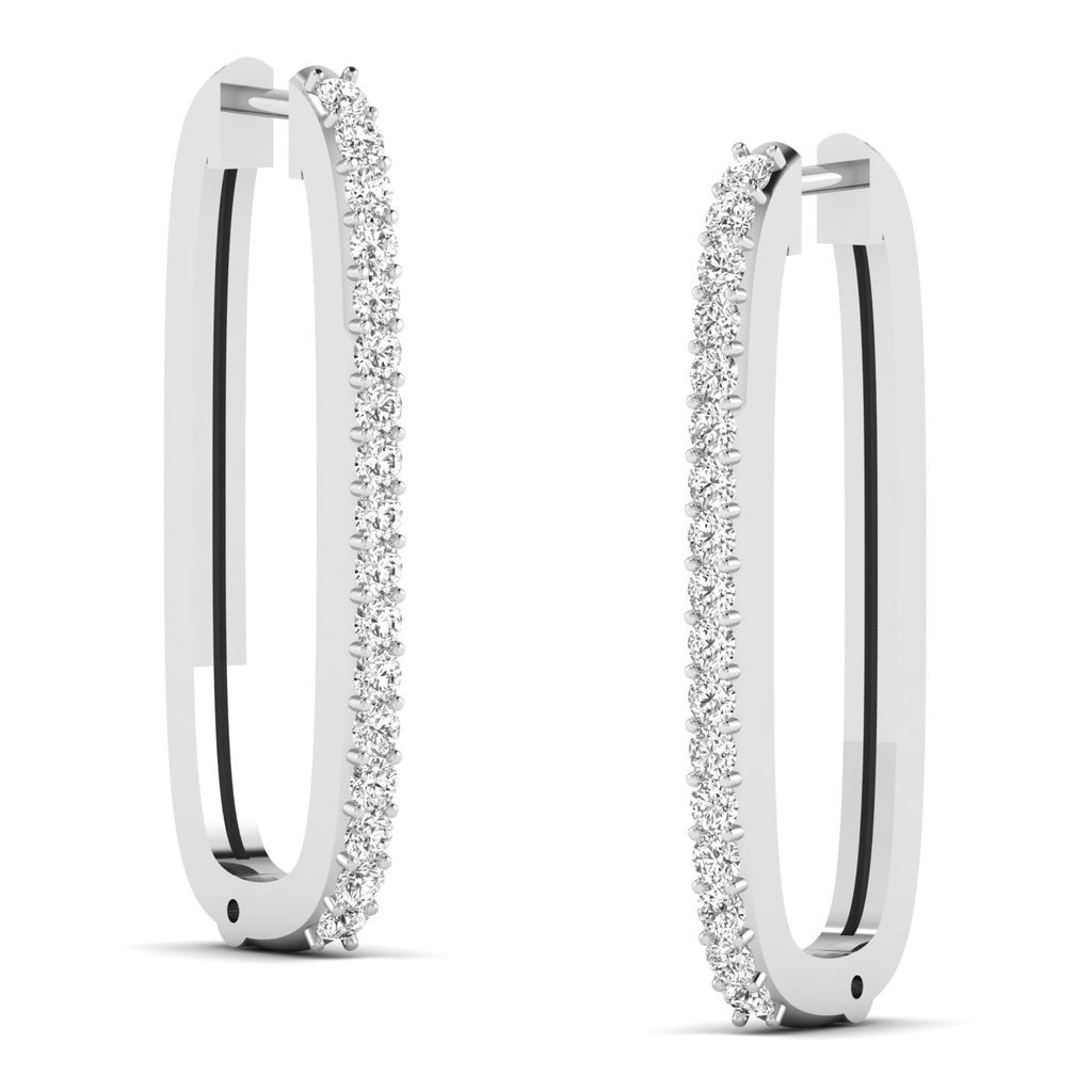 Elegant bold elongated diamond hoop earrings featuring sparkling diamonds set in high-quality metal, perfect for a chic and sophisticated look | White Gold | Side View