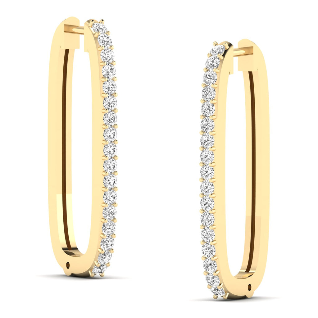 Elegant bold elongated diamond hoop earrings featuring sparkling diamonds set in high-quality metal, perfect for a chic and sophisticated look | Yellow Gold | Side View