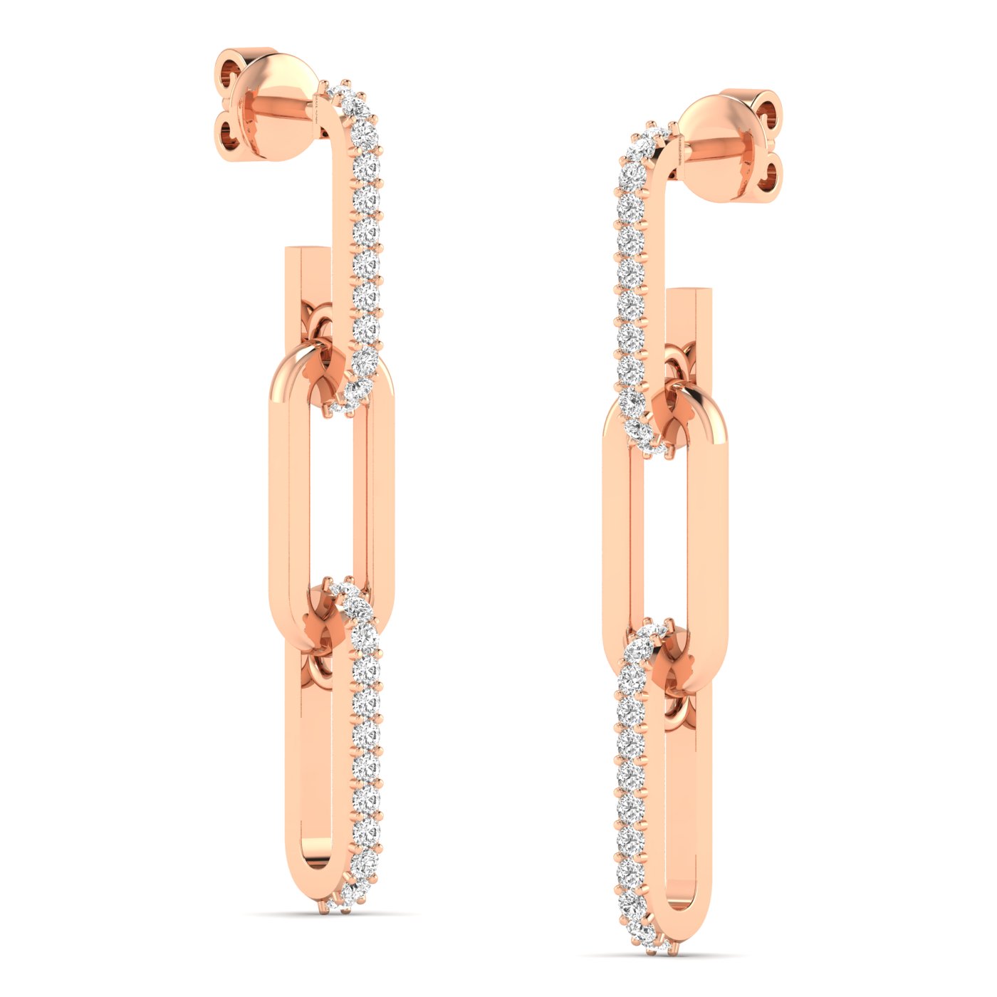 Sparkling diamond link dangle earrings featuring brilliant diamonds linked together in an elegant, modern design for a sophisticated and glamorous look | Rose Gold | Side View