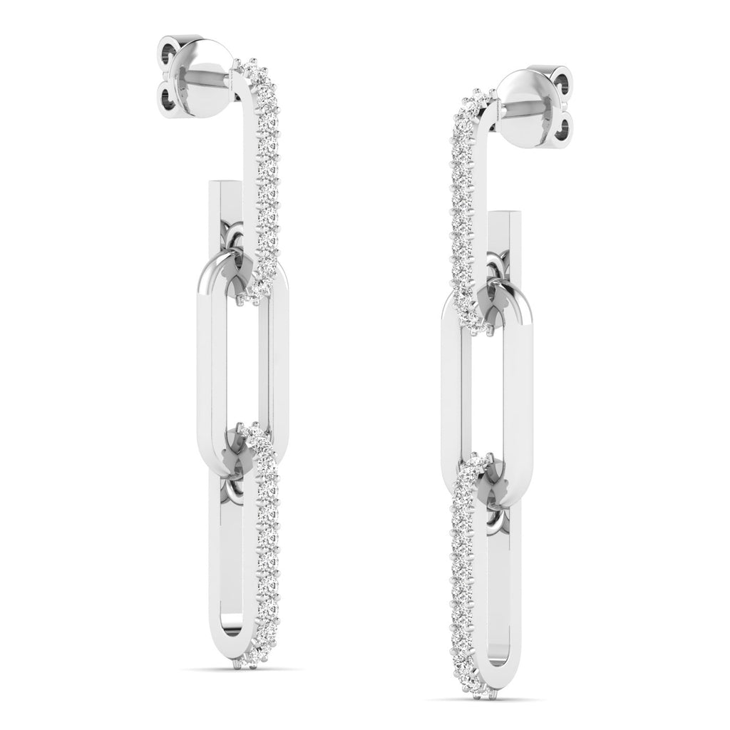 Sparkling diamond link dangle earrings featuring brilliant diamonds linked together in an elegant, modern design for a sophisticated and glamorous look | White Gold | Side View