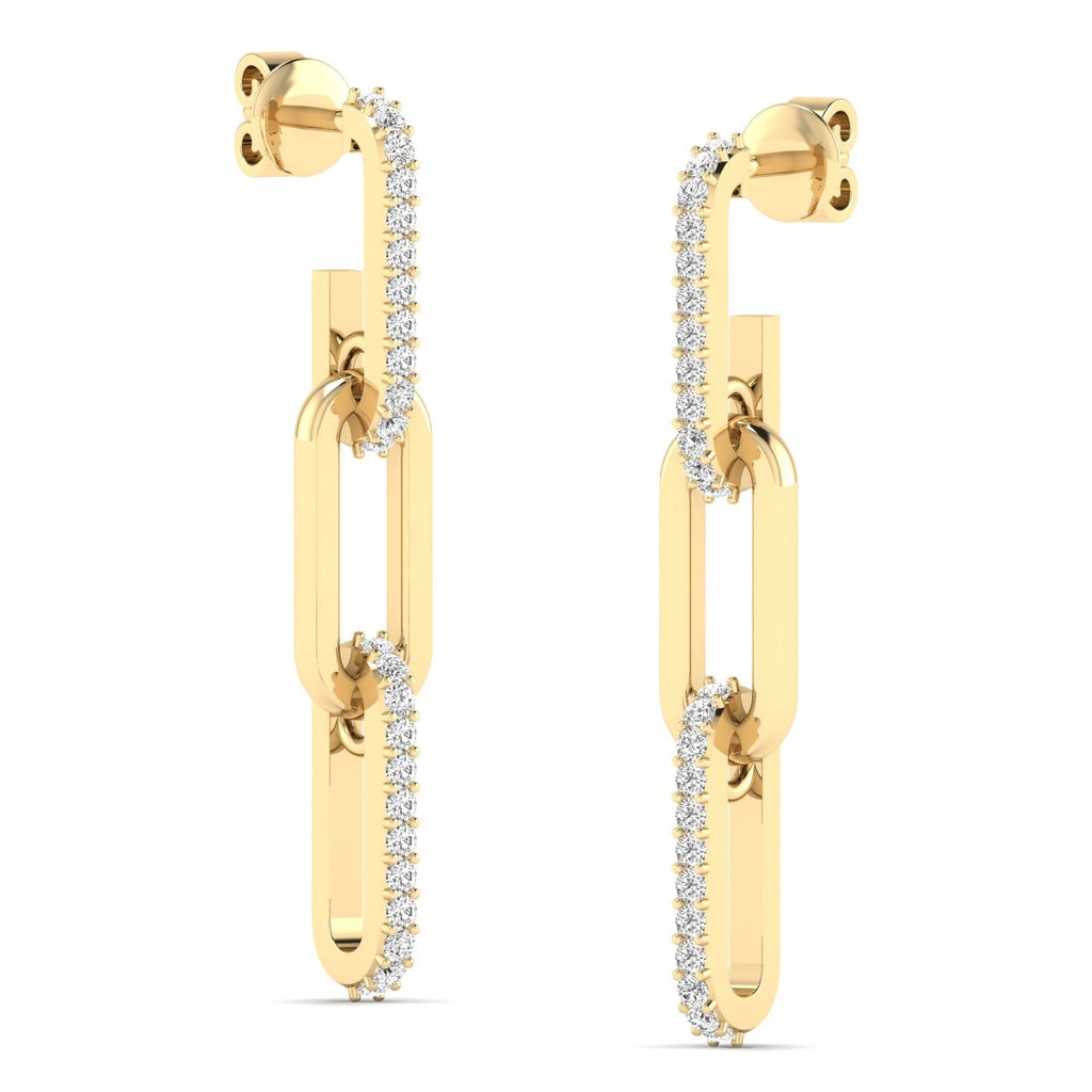 Sparkling diamond link dangle earrings featuring brilliant diamonds linked together in an elegant, modern design for a sophisticated and glamorous look | Yellow Gold | Side View