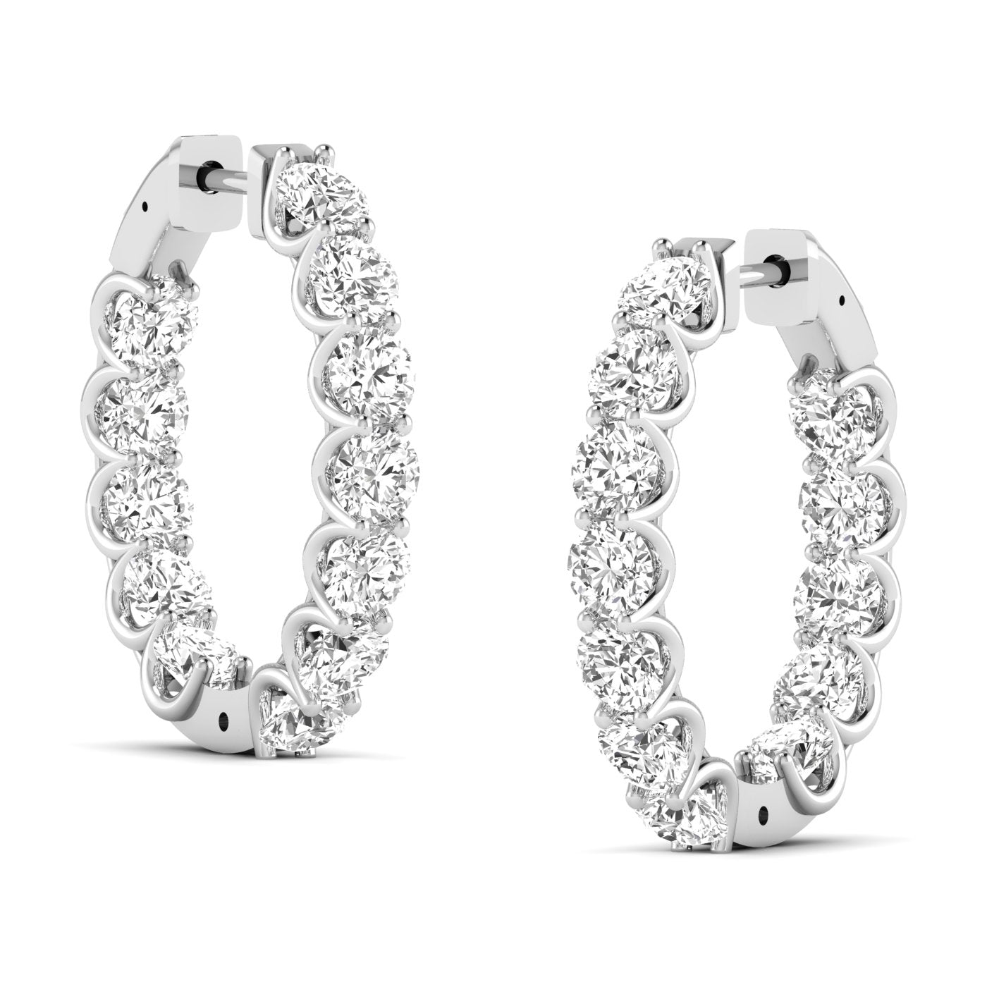 Mesmerizing diamond hoop earrings featuring sparkling diamonds set in high-quality metal, designed to create a captivating and elegant look for any occasion | White Gold | Side View