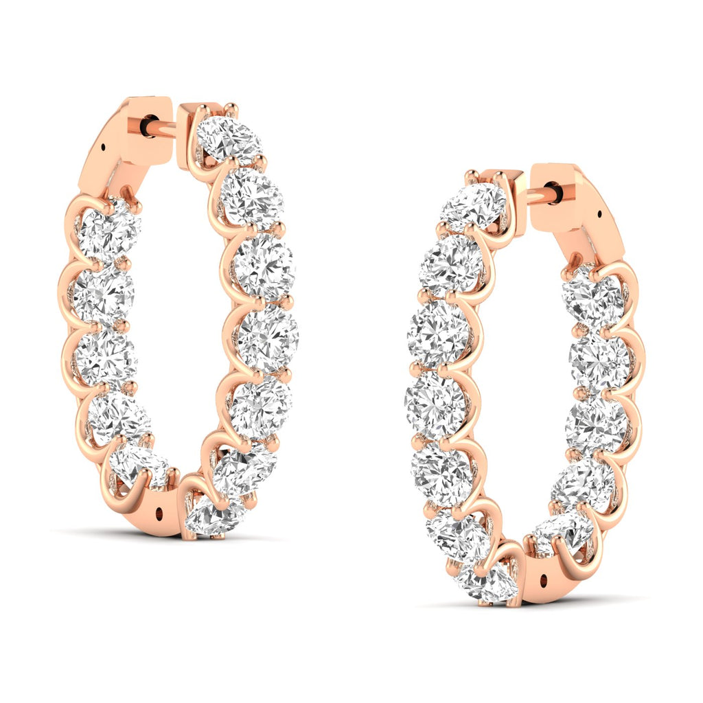 Mesmerizing diamond hoop earrings featuring sparkling diamonds set in high-quality metal, designed to create a captivating and elegant look for any occasion | Rose Gold | Side View