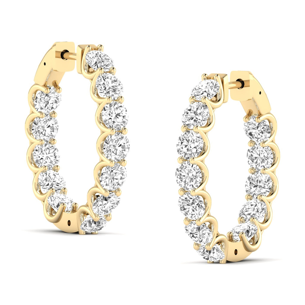 Mesmerizing diamond hoop earrings featuring sparkling diamonds set in high-quality metal, designed to create a captivating and elegant look for any occasion | Yellow Gold | Side View