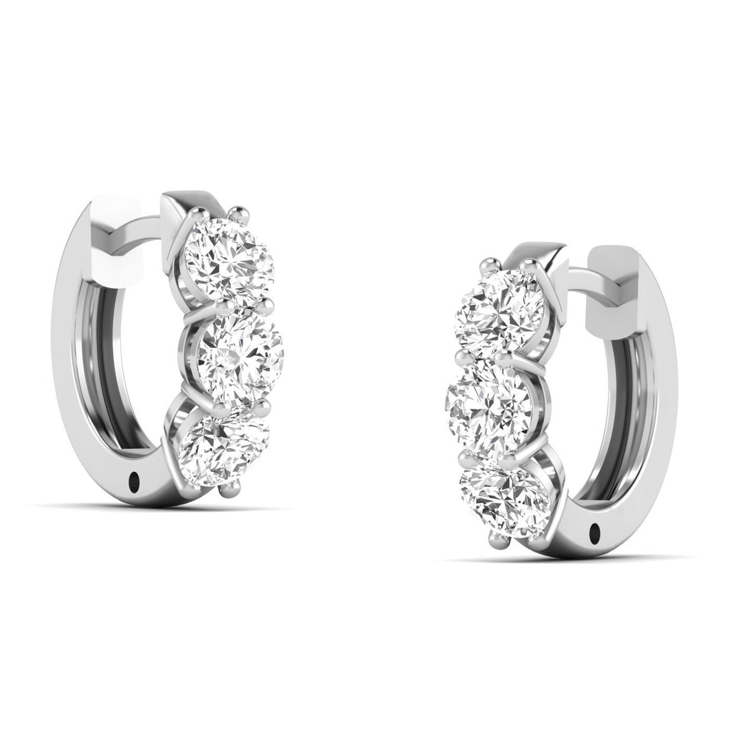 Exquisite Trinity diamond hoop earrings featuring three stunning diamonds set in a sleek hoop design, offering a timeless and elegant look for any occasion | White Gold | Side View