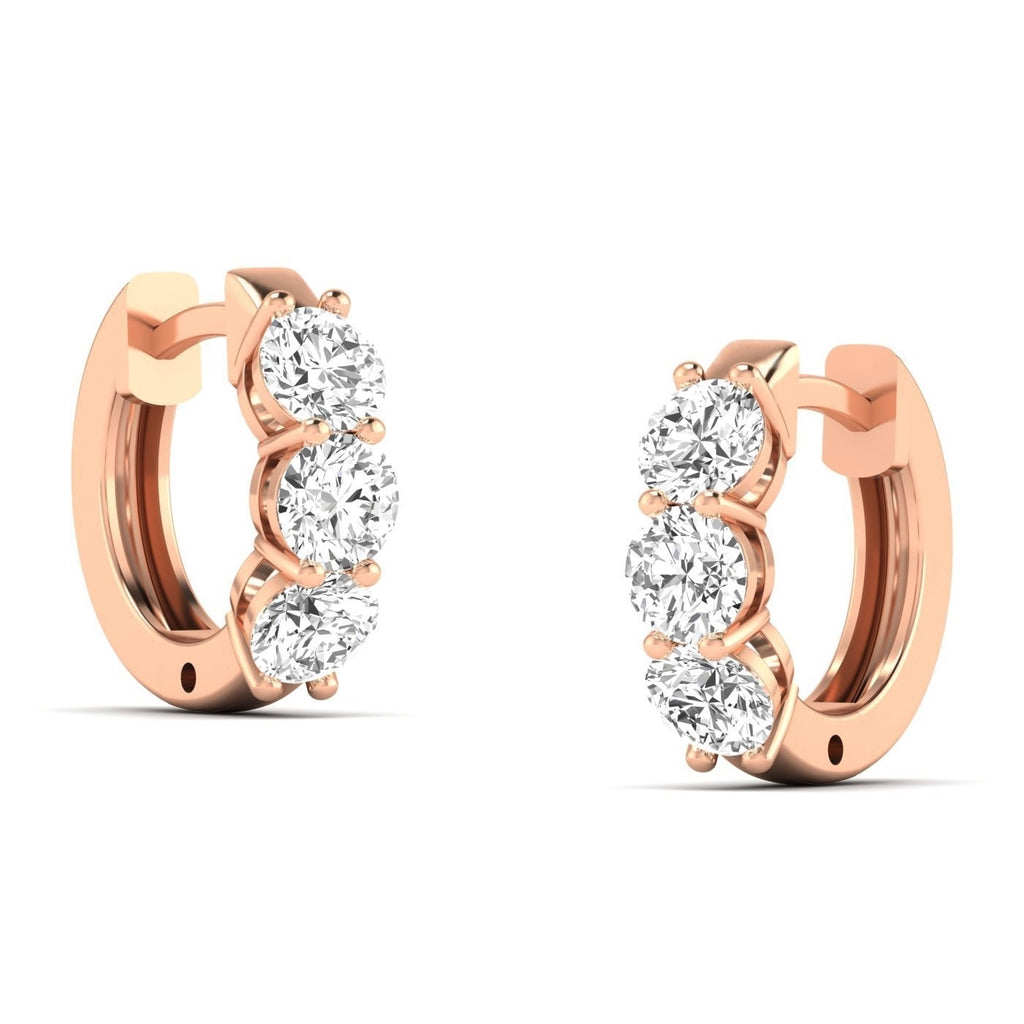 Exquisite Trinity diamond hoop earrings featuring three stunning diamonds set in a sleek hoop design, offering a timeless and elegant look for any occasion | Rose Gold | Side View