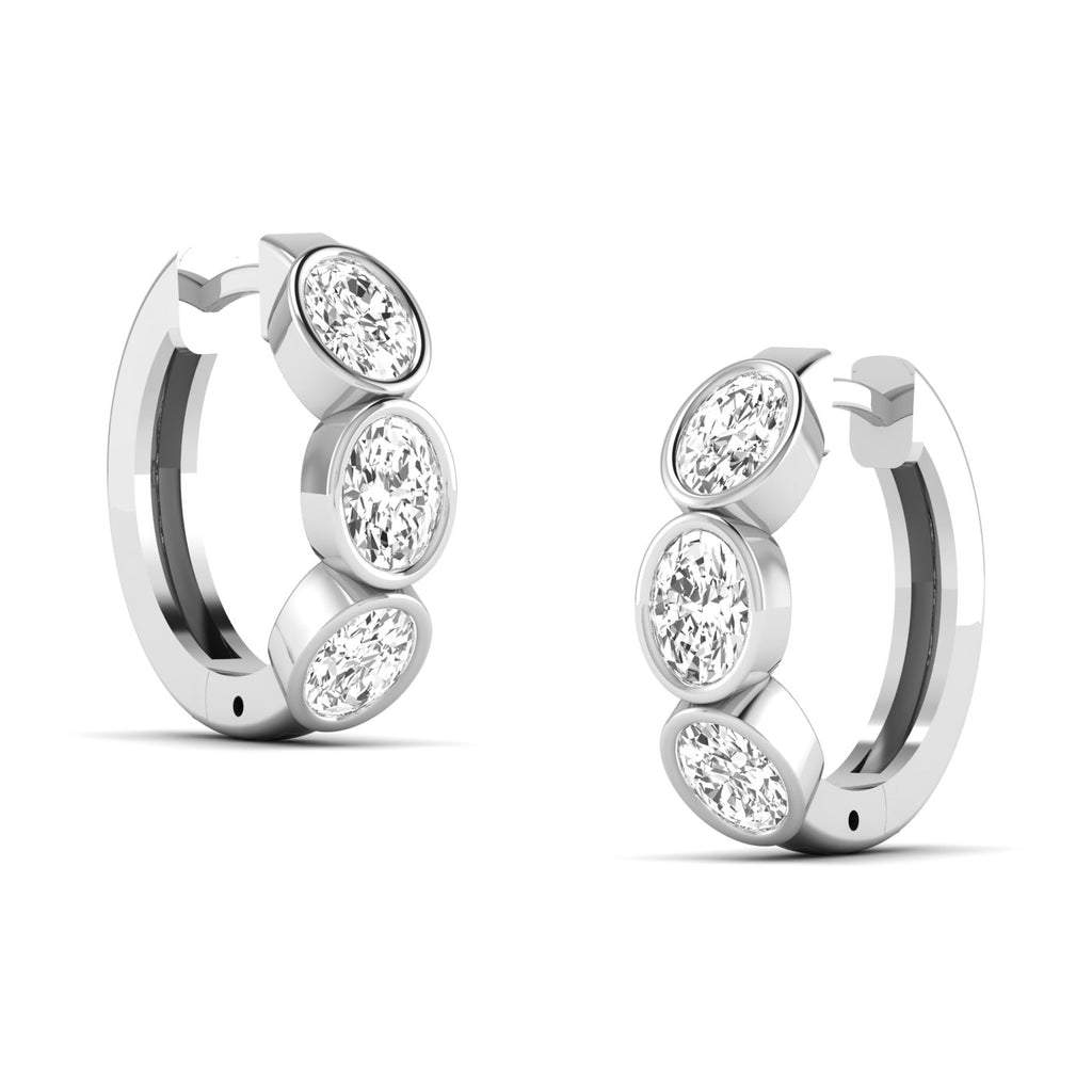 Elegant Trinity oval bezel diamond earrings featuring three oval-shaped diamonds set in a sleek bezel design, offering a modern and sophisticated look | White Gold | Side View