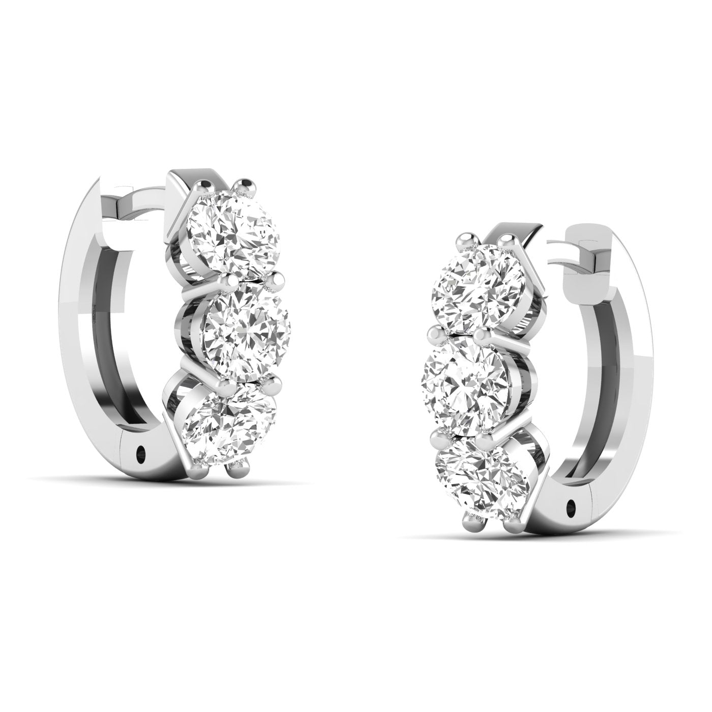 Elegant round diamond hoop earrings featuring brilliant round diamonds set in high-quality metal, offering a timeless and sparkling design for any occasion | White Gold | Side View