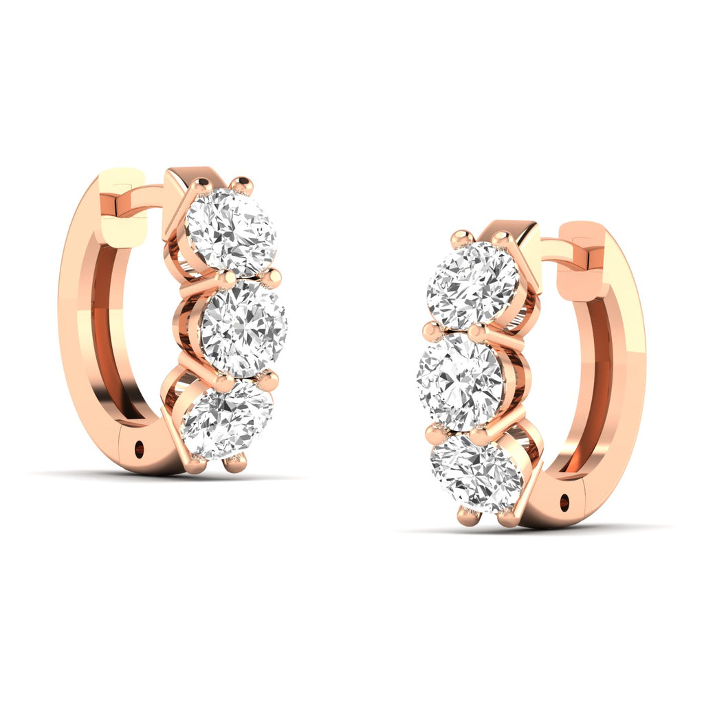 Elegant round diamond hoop earrings featuring brilliant round diamonds set in high-quality metal, offering a timeless and sparkling design for any occasion | Rose Gold | Side View