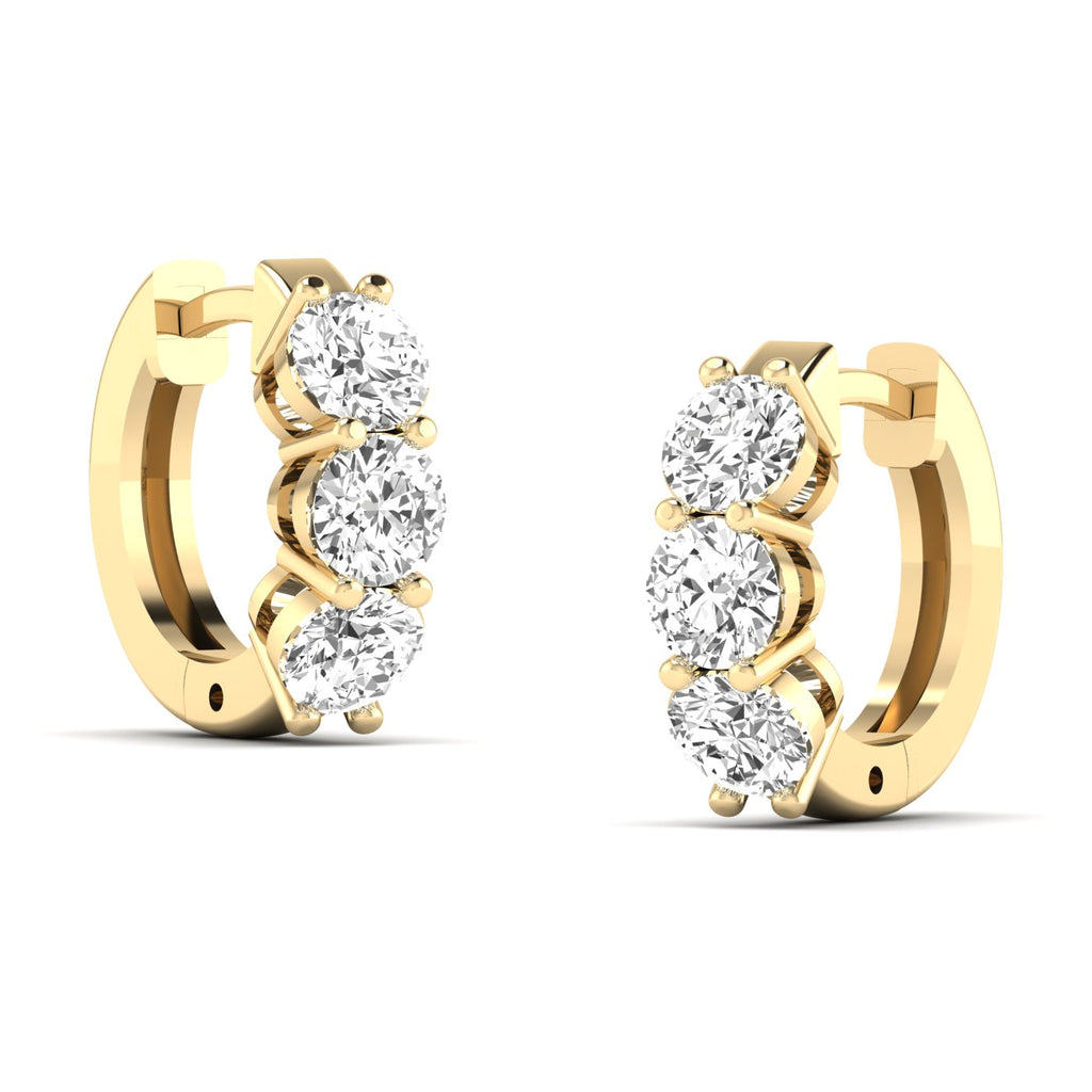 Elegant round diamond hoop earrings featuring brilliant round diamonds set in high-quality metal, offering a timeless and sparkling design for any occasion | Yellow Gold | Side View