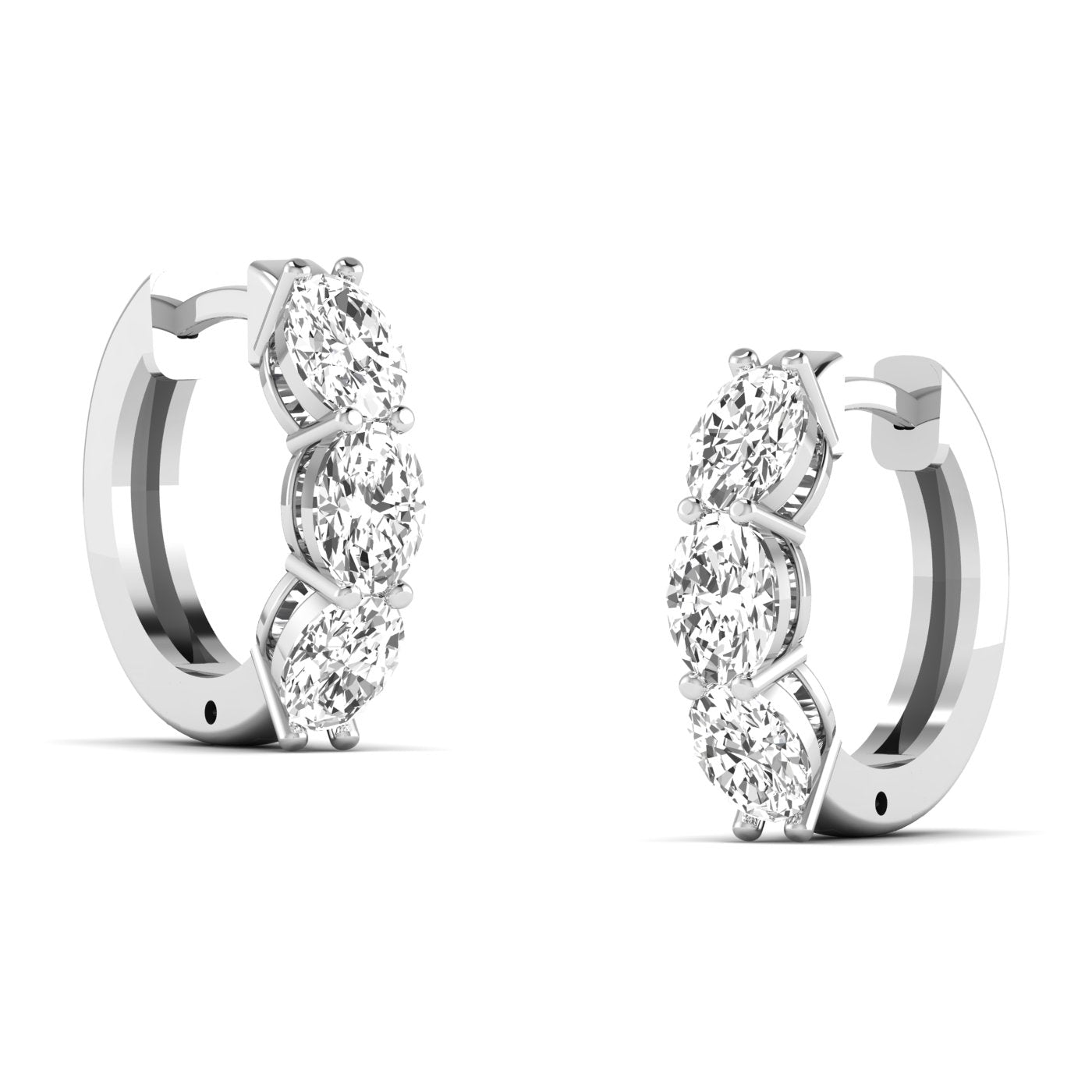 Stunning large oval shared prong diamond earrings featuring radiant oval diamonds set in sleek shared prong settings, offering an elegant and timeless look | White Gold | Side View