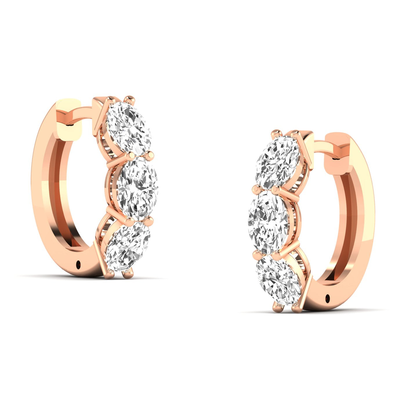 Stunning large oval shared prong diamond earrings featuring radiant oval diamonds set in sleek shared prong settings, offering an elegant and timeless look | Rose Gold | Side View