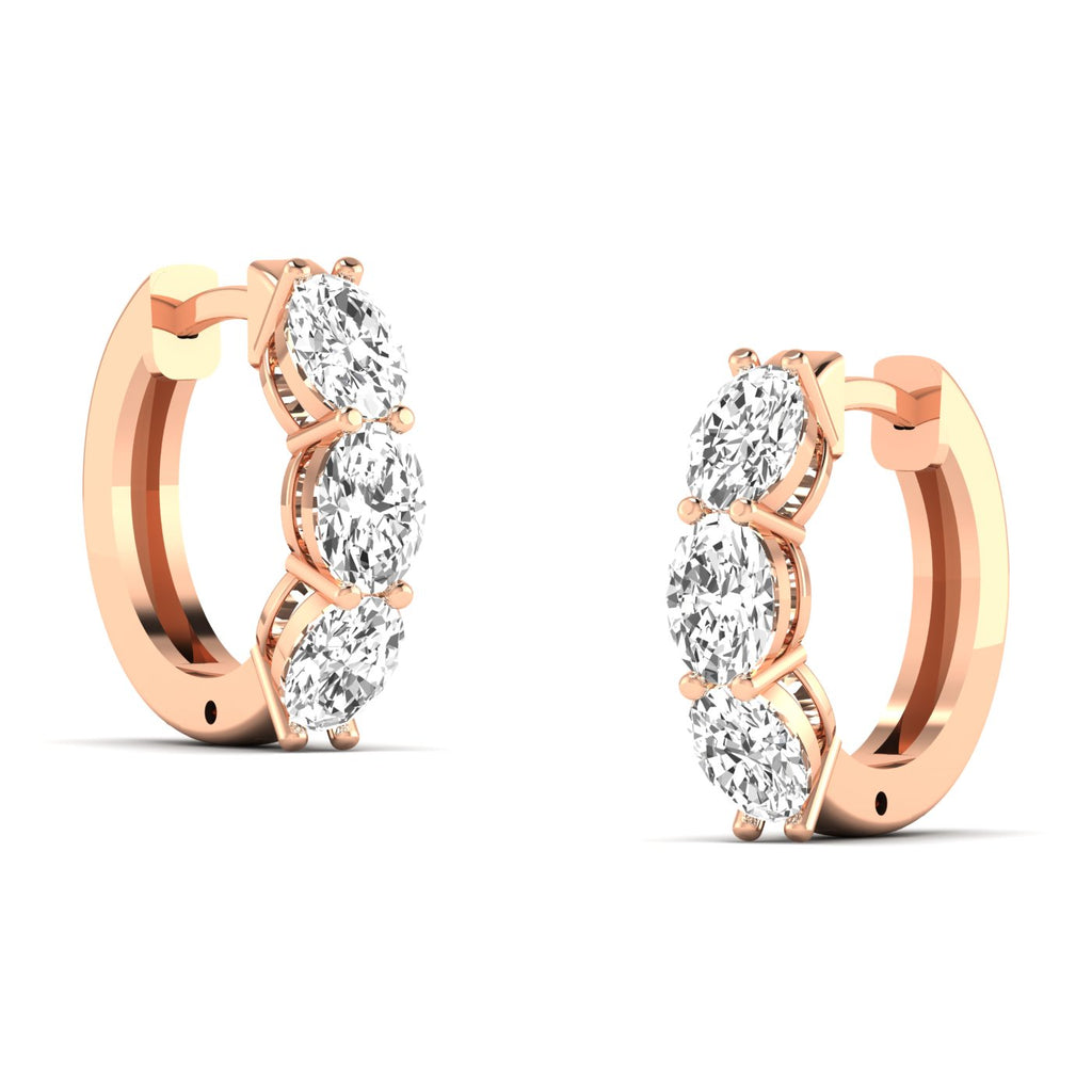 Stunning large oval shared prong diamond earrings featuring radiant oval diamonds set in sleek shared prong settings, offering an elegant and timeless look | Rose Gold | Side View