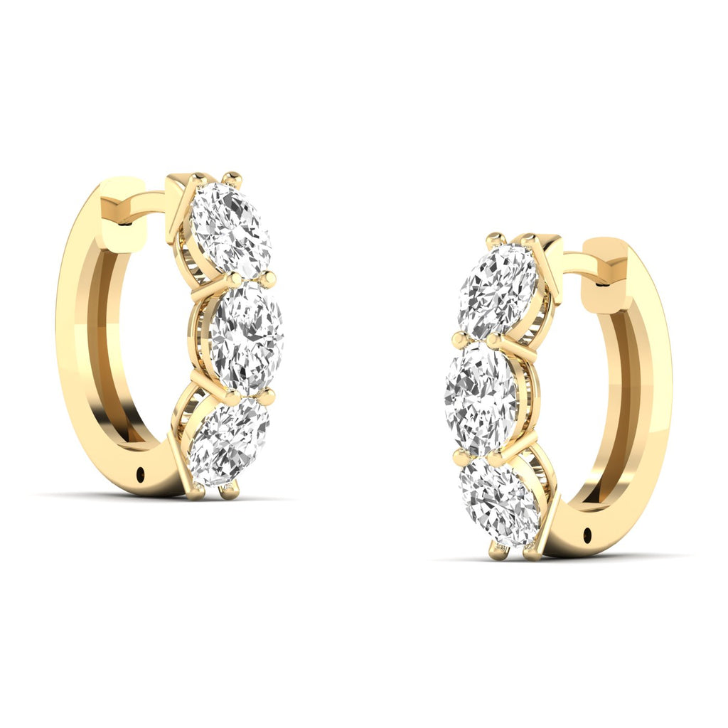 Stunning large oval shared prong diamond earrings featuring radiant oval diamonds set in sleek shared prong settings, offering an elegant and timeless look | Yellow Gold | Side View