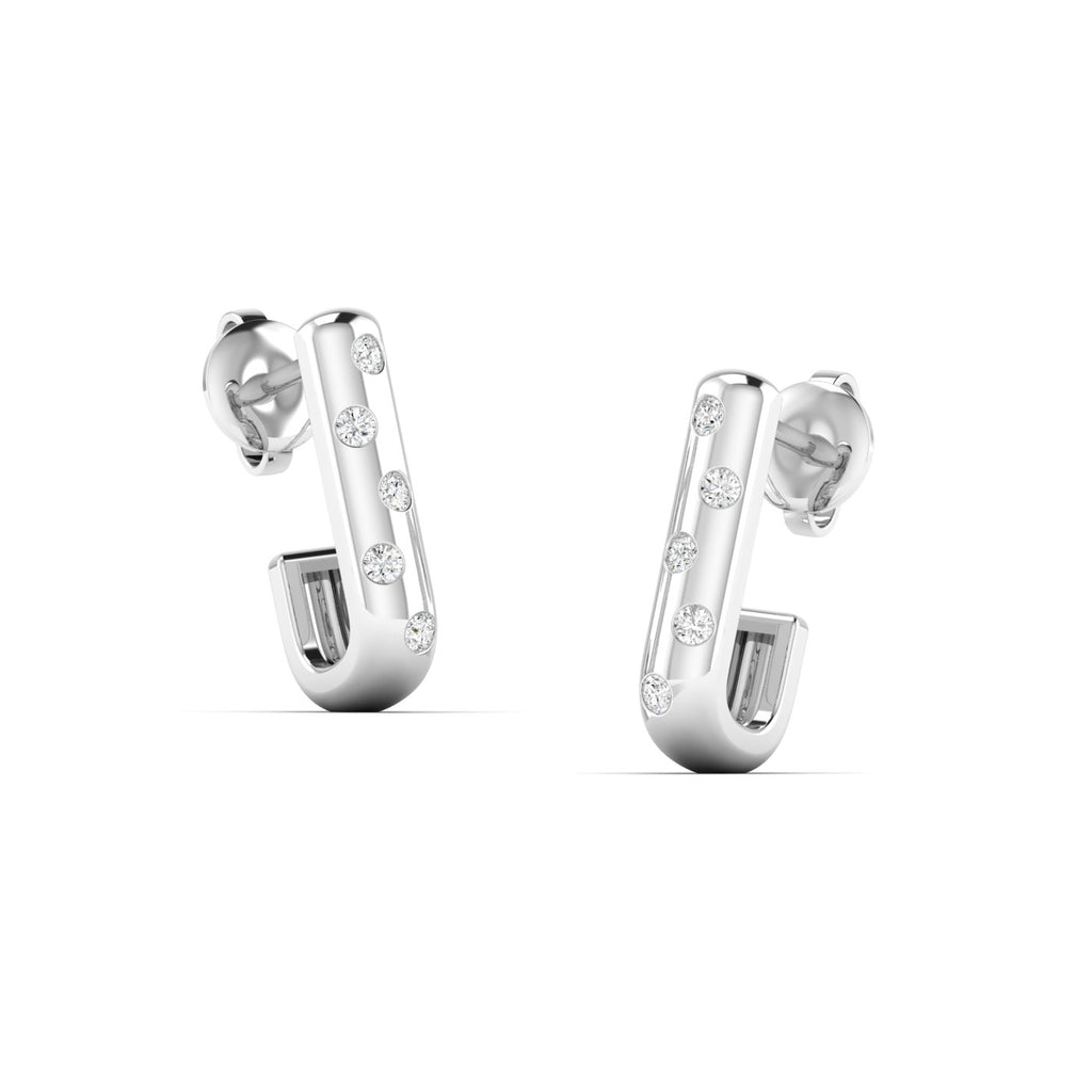 Chic Modern Scattered Diamond Hoops Earrings featuring a unique design with diamonds scattered across the hoop, offering a contemporary and elegant sparkle | White Gold | Side View