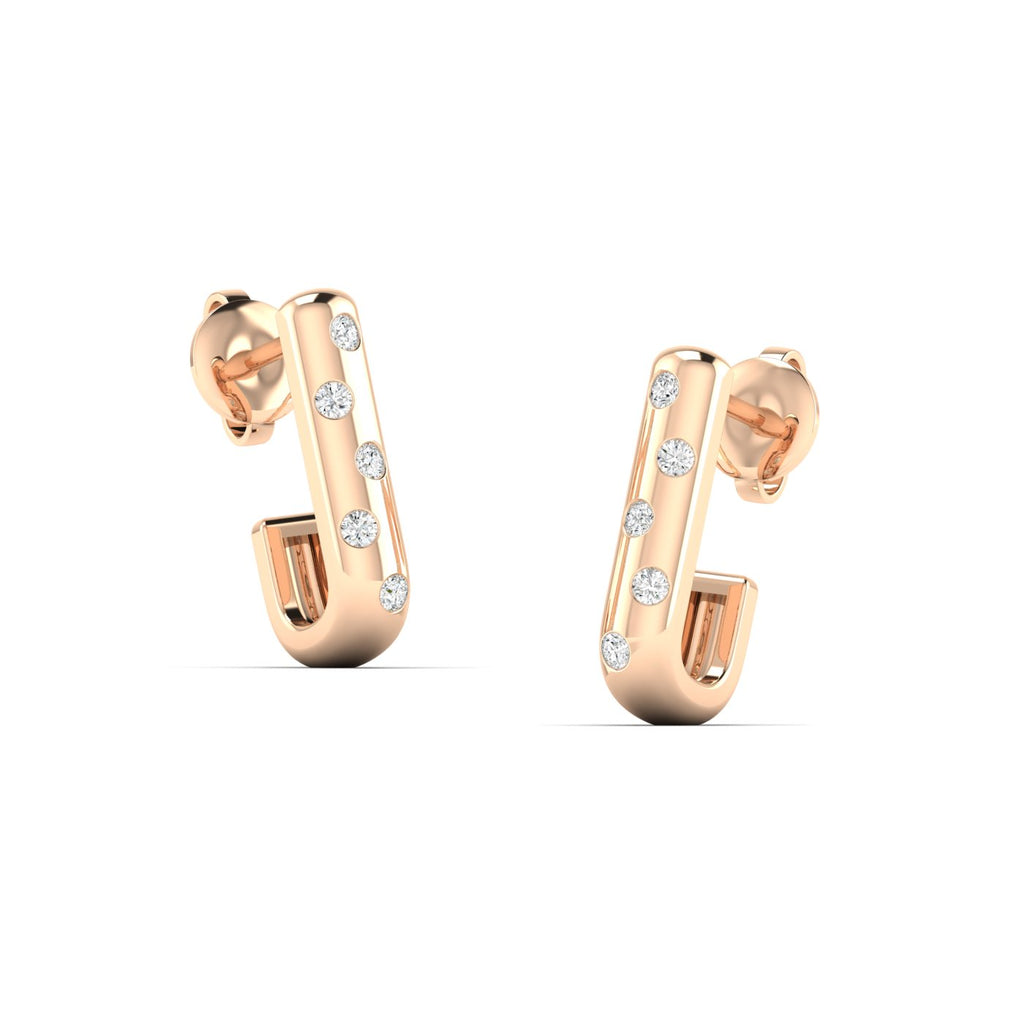 Chic Modern Scattered Diamond Hoops Earrings featuring a unique design with diamonds scattered across the hoop, offering a contemporary and elegant sparkle | Rose Gold | Side View