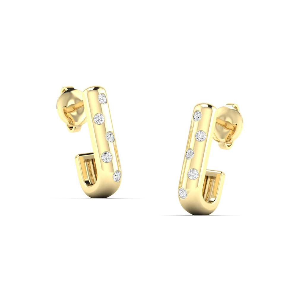 Chic Modern Scattered Diamond Hoops Earrings featuring a unique design with diamonds scattered across the hoop, offering a contemporary and elegant sparkle | Yellow Gold | Side View