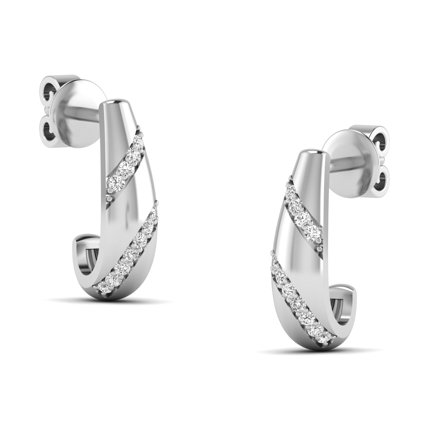 Elegant Twisted Luxe Hoops Diamond Earrings featuring a unique twisted design with sparkling diamonds, offering a sophisticated and modern look | White Gold | Side View