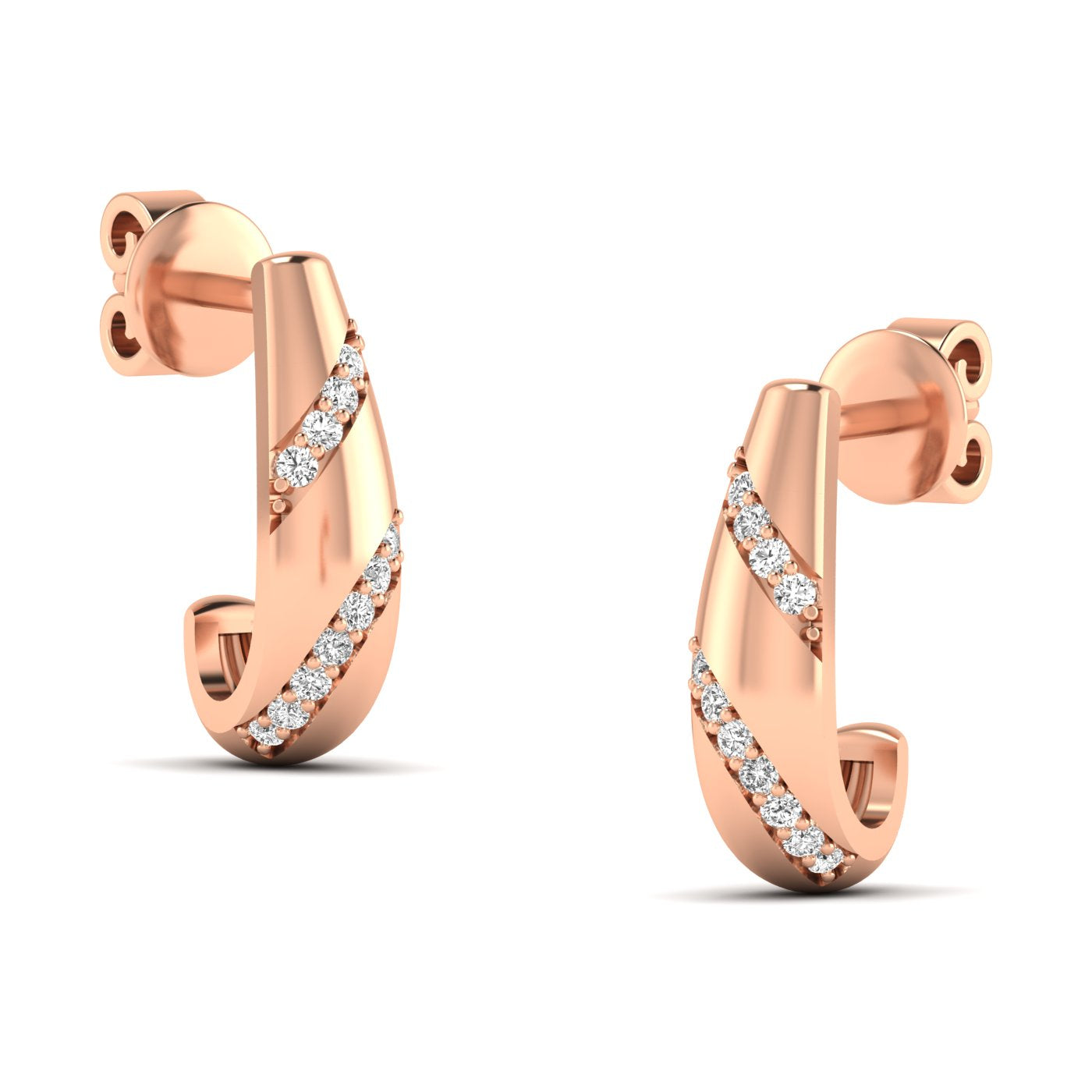 Elegant Twisted Luxe Hoops Diamond Earrings featuring a unique twisted design with sparkling diamonds, offering a sophisticated and modern look | Rose Gold | Side View