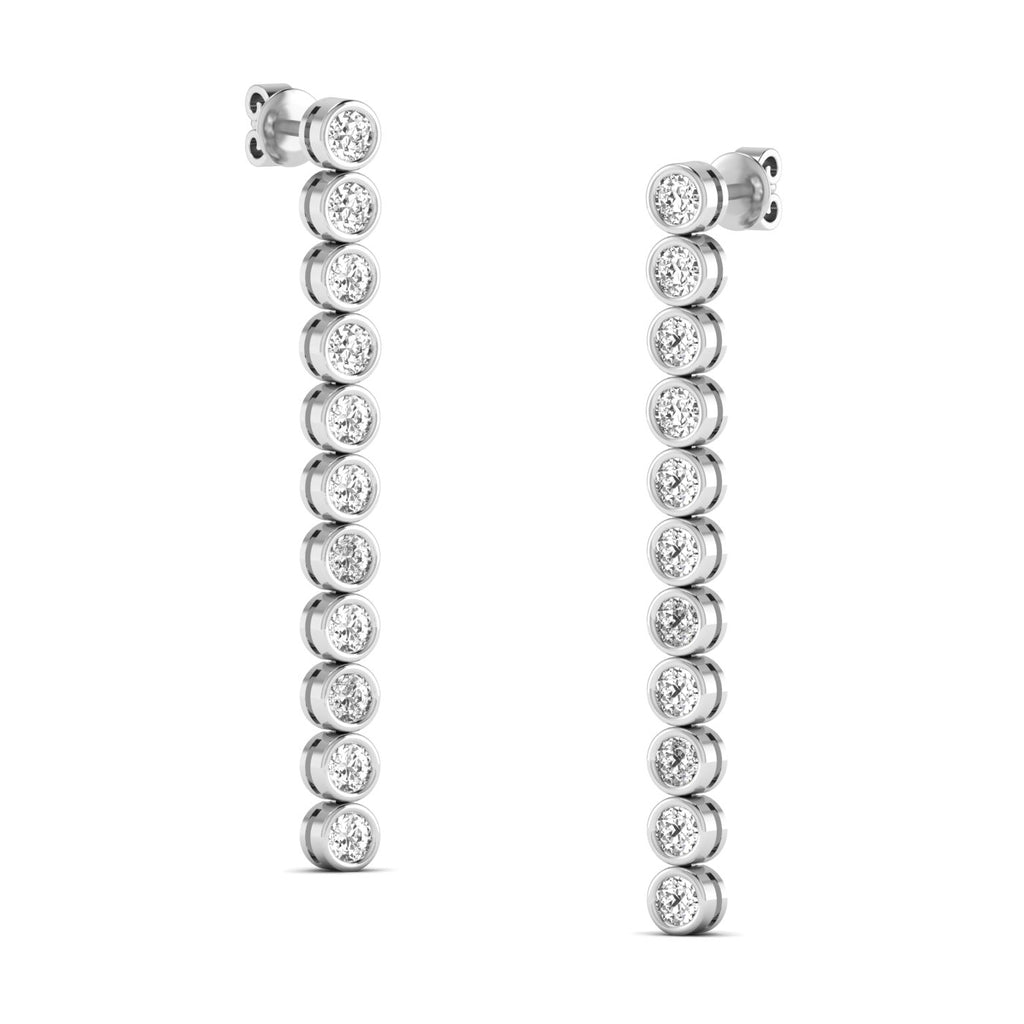 Elegant linear bezel dangle earrings featuring diamonds set in sleek bezel settings, designed for a modern and sophisticated look | White Gold | Side View