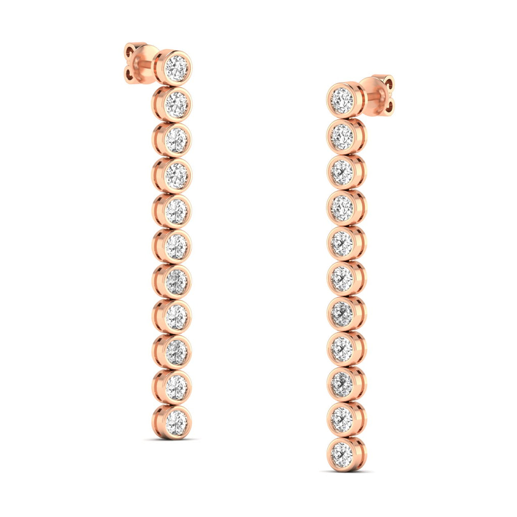 Elegant linear bezel dangle earrings featuring diamonds set in sleek bezel settings, designed for a modern and sophisticated look | Rose Gold | Side View