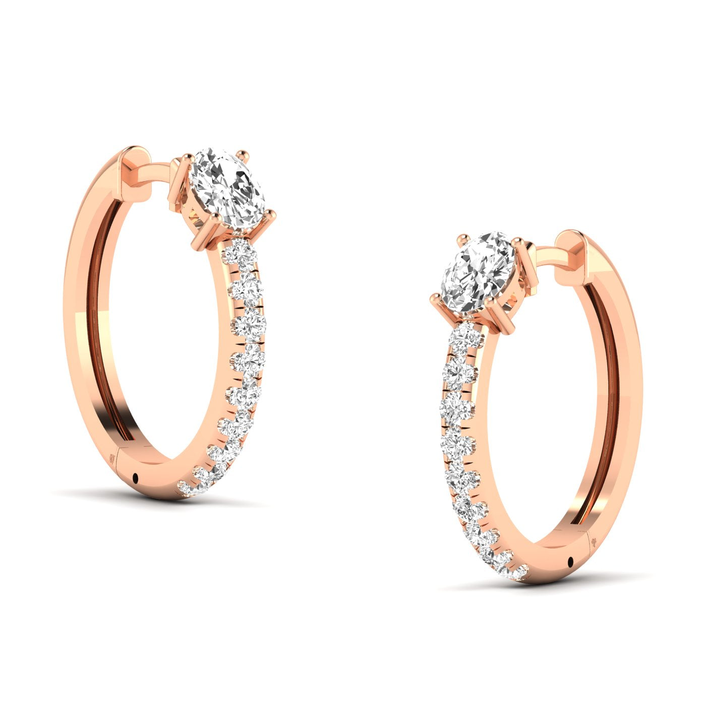 Elegant Oval and Round Hoops Diamond Earrings featuring a mix of oval and round diamonds set in a sleek hoop design, offering a modern and sophisticated look | Rose Gold | Side View