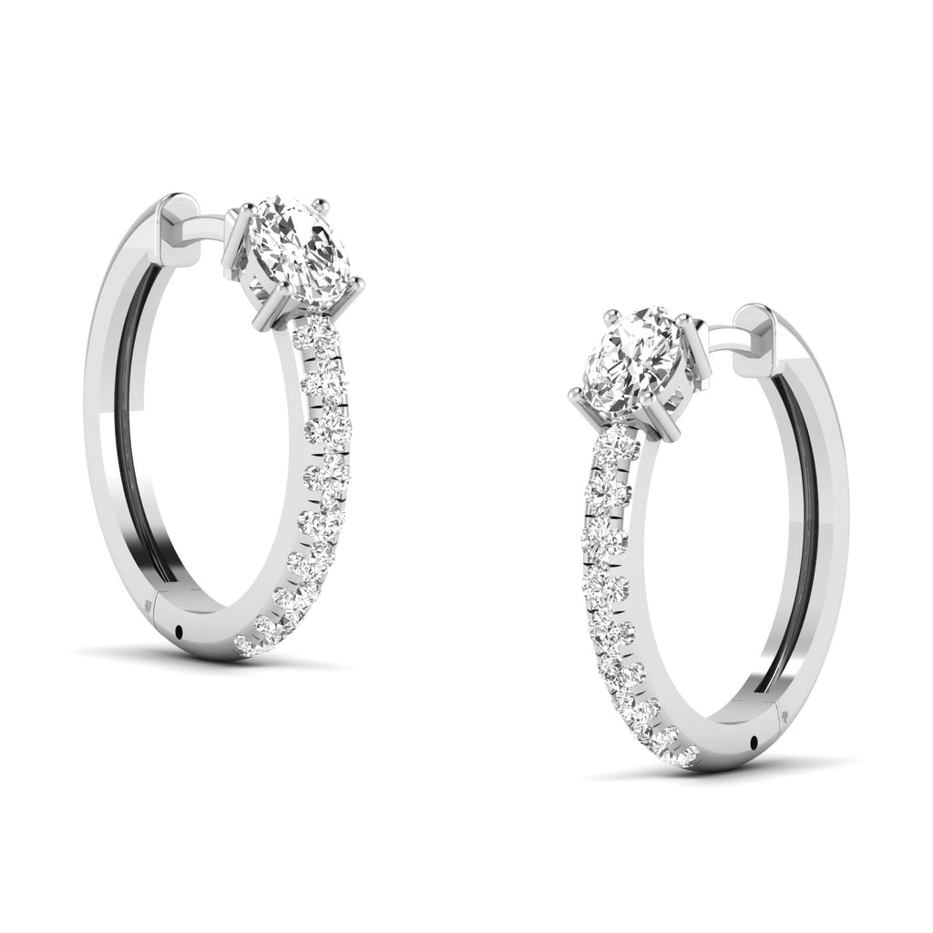 Elegant Oval and Round Hoops Diamond Earrings featuring a mix of oval and round diamonds set in a sleek hoop design, offering a modern and sophisticated look | White Gold | Side View